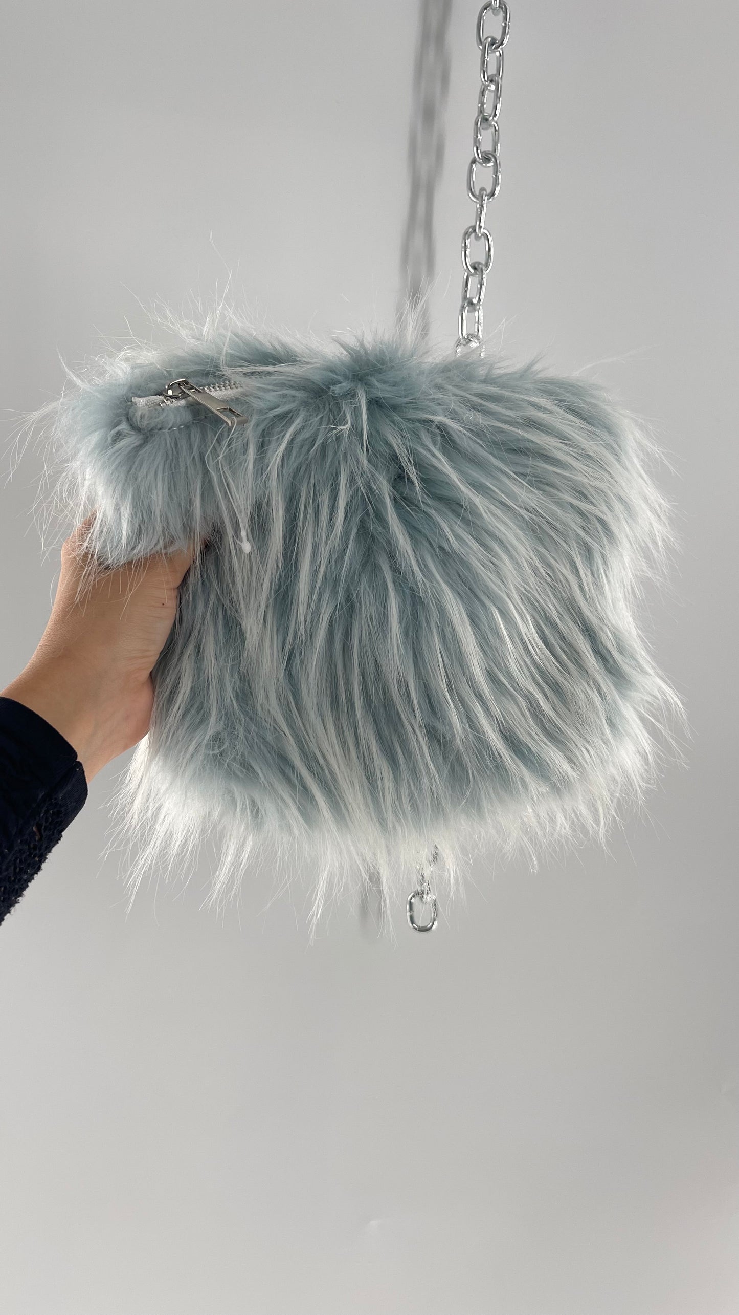 Urban Outfitters Baby Blue Troll Hair Fuzzy Makeup Bag