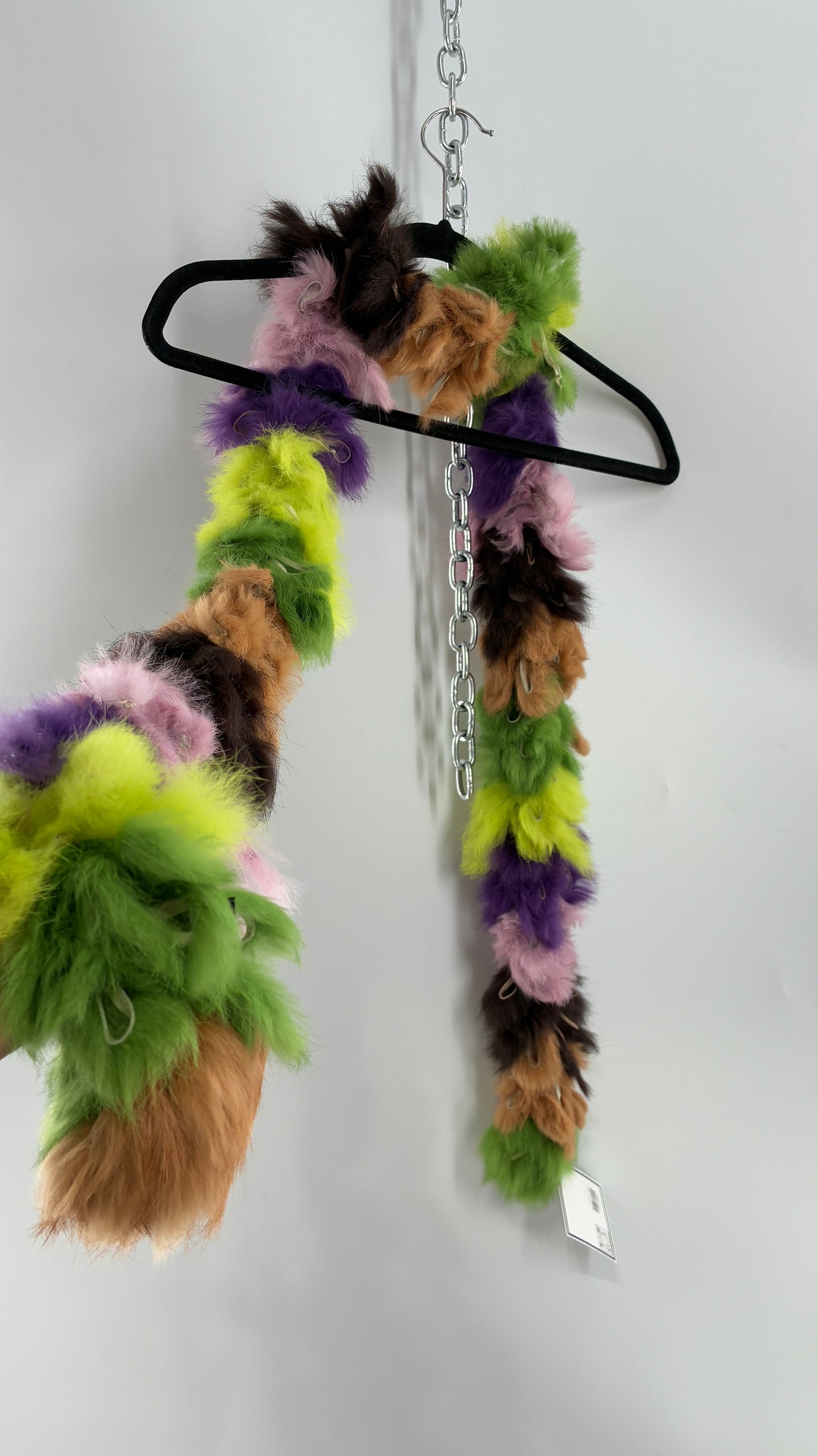 Vintage Multicolored Brown Purple Green Rabbit Fur Scarf