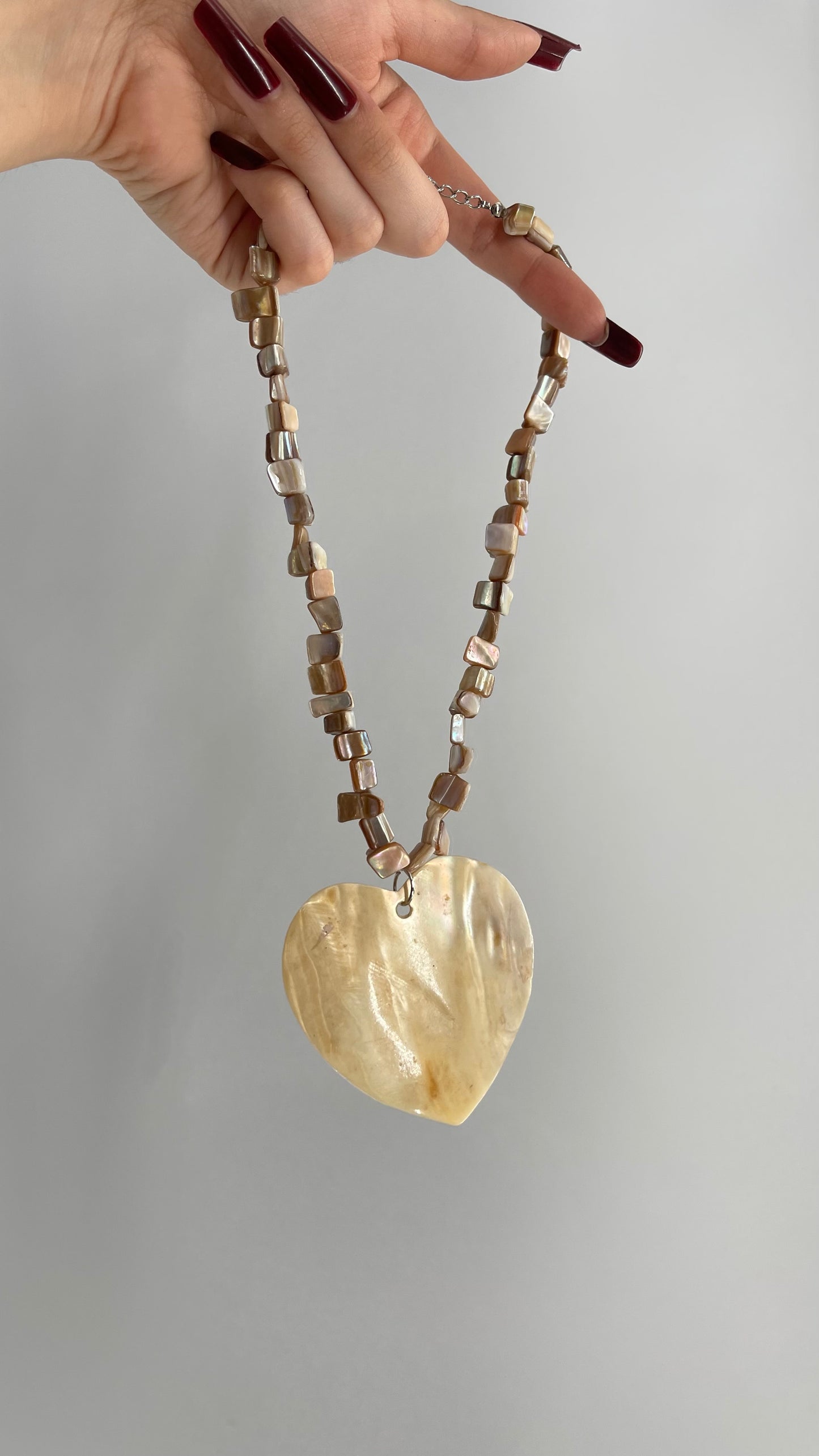 Vintage Seashell, Beaded Heart Necklace