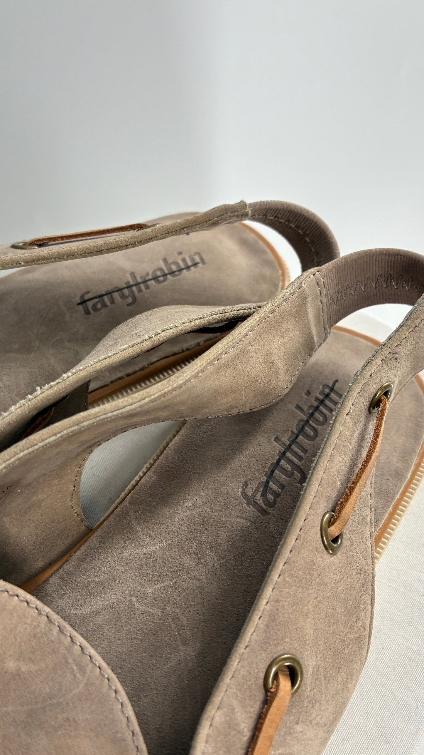 FARYL ROBIN Genuine Leather Taupe Slingback Boat Shoes (9)