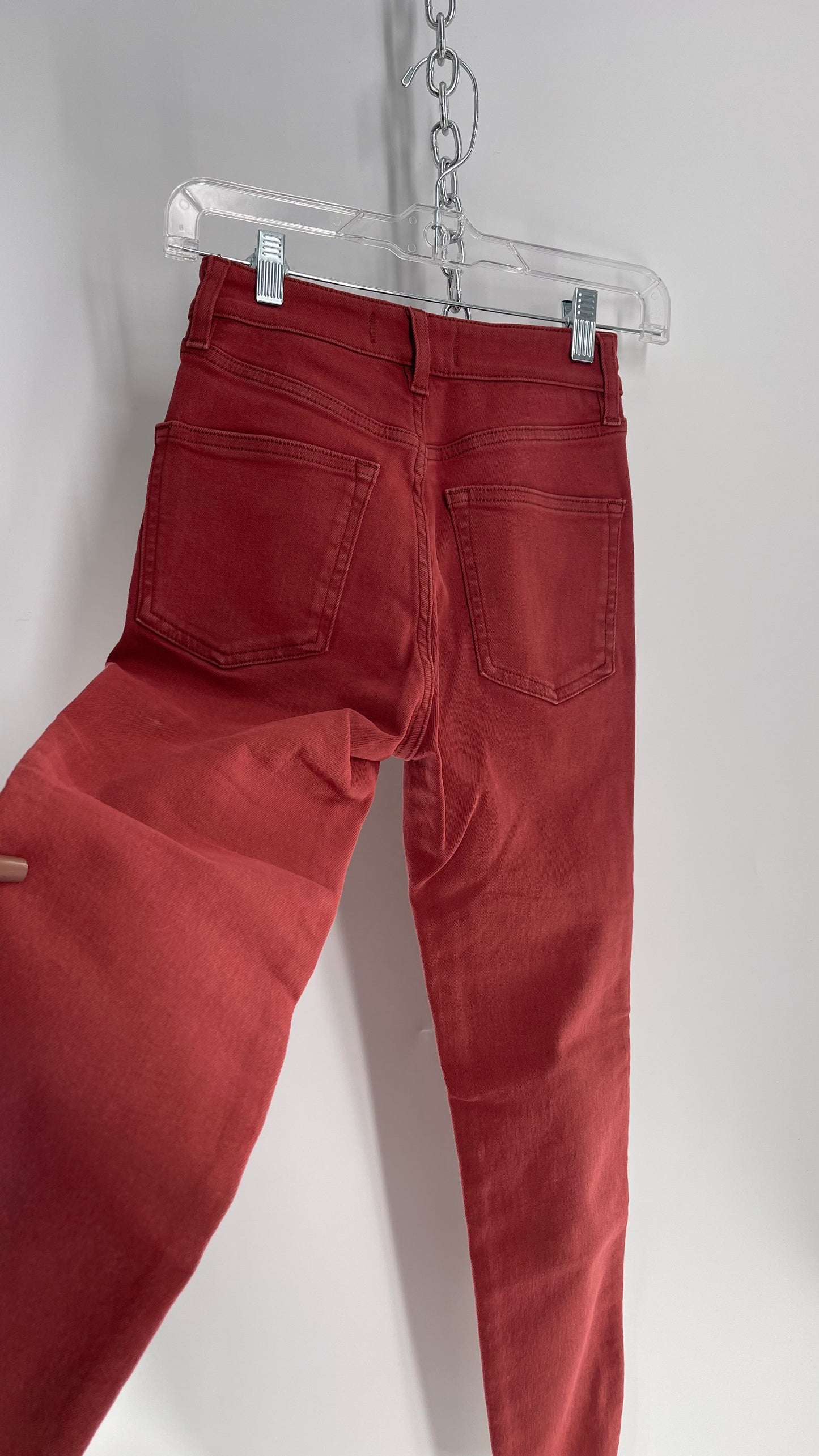 Free People Brick Red Distressed Hem Skinny Jeans with Tags Attached (26)