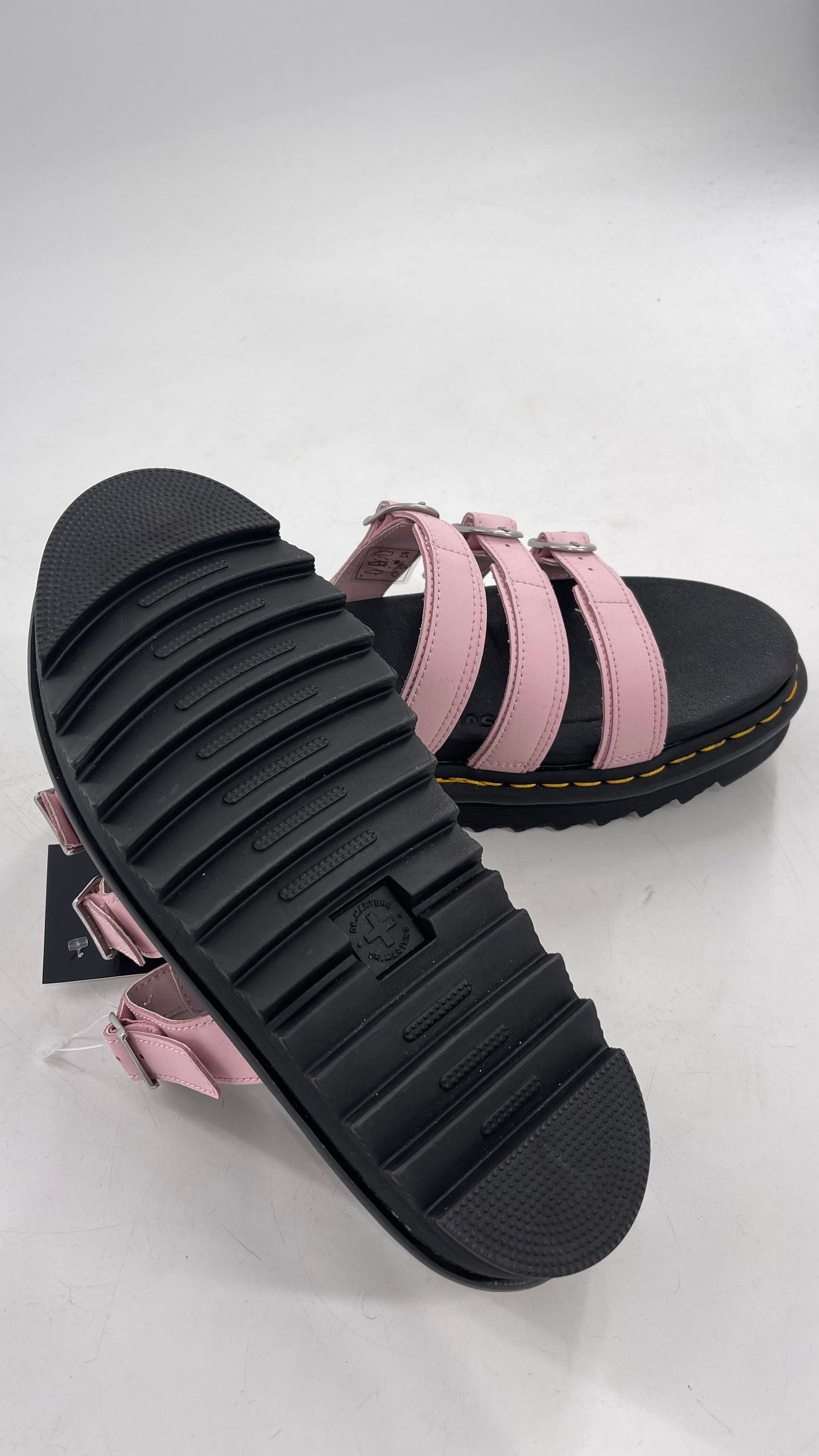 Dr. Martens Baby Pink Strappy Platform Sandal with Heavy Metal Buckle (10)