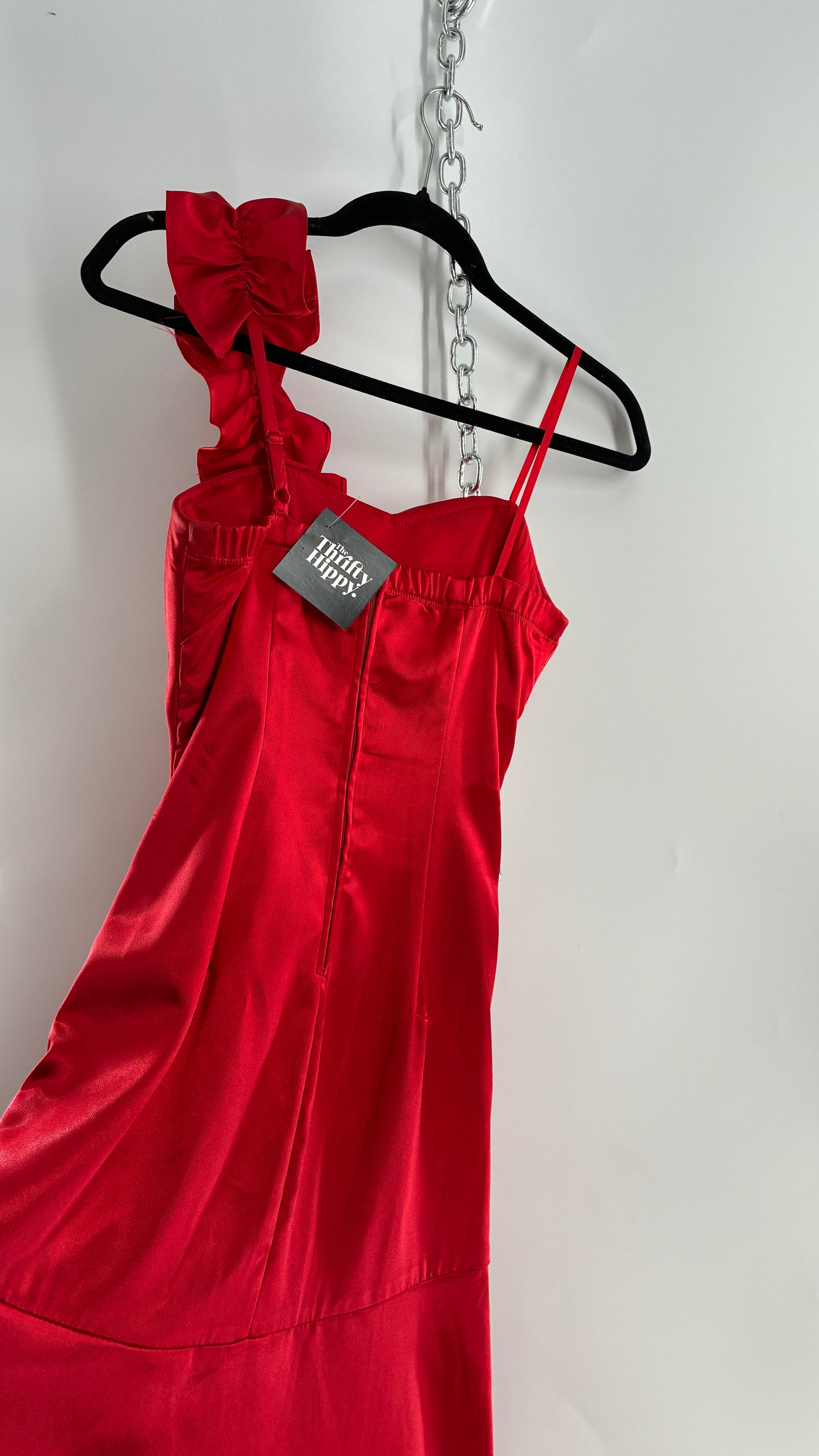 Vintage Ruby Rox Red Full Length One Shoulder Ruched Gown (3) The Thrifty Hippy Vintage Ruby Rox Red Full Length One Shoulder Ruched Gown (3) The Thrifty Hippy