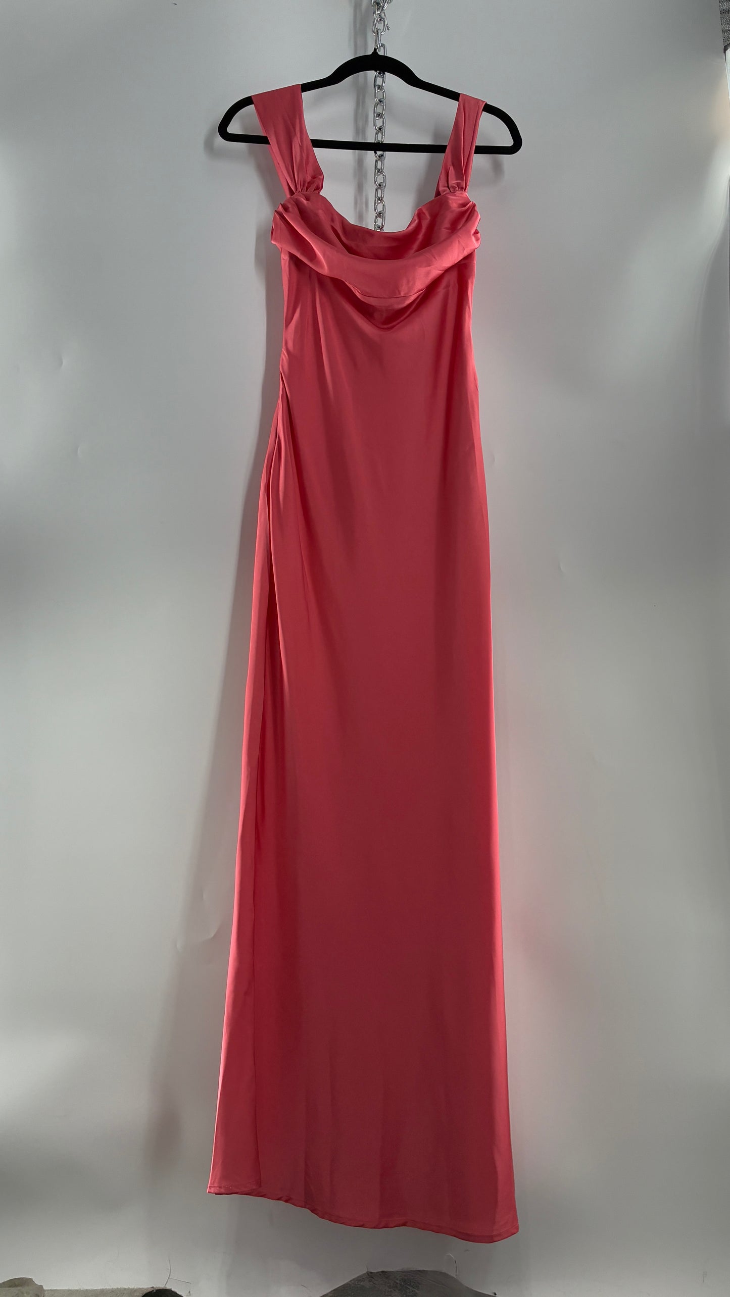 BEGINNINGS Coral Pink Gown with Draped Bust and Tags Attached  (6)