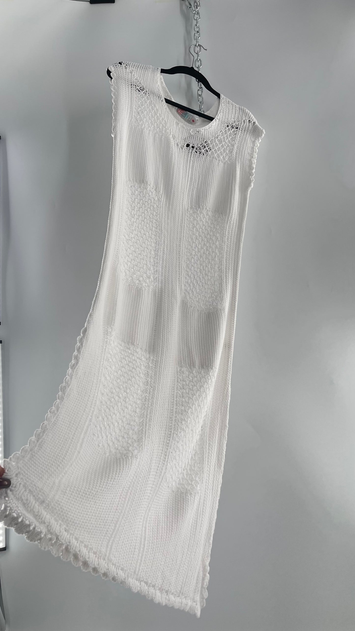 Free People White Crochet Knit Maxi Dress (XS)