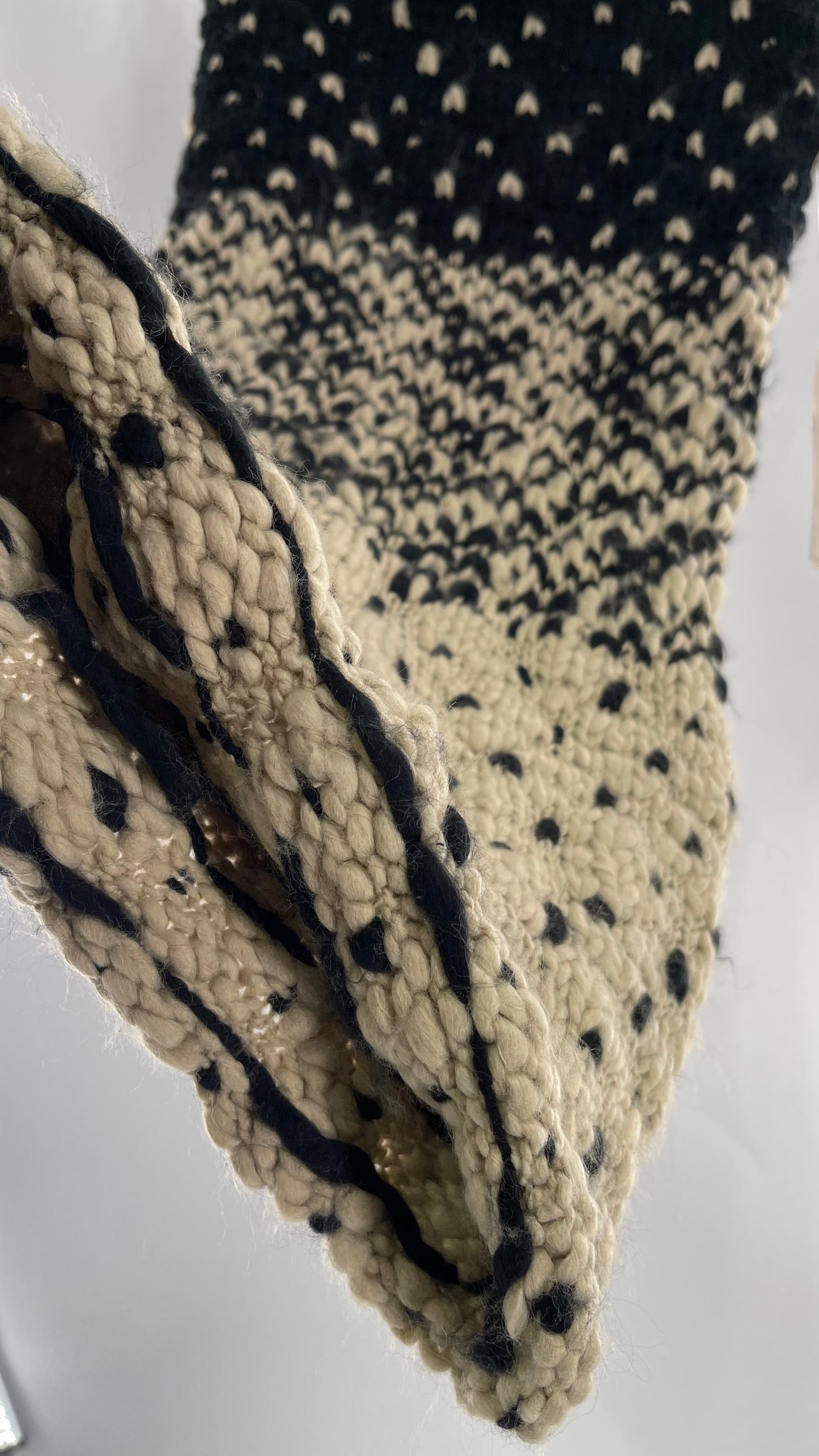 Anthropologie Bickley + Mitchell Beige and Black Heavy Chunky Knit Infinity Tube Scarf with Tags Attached