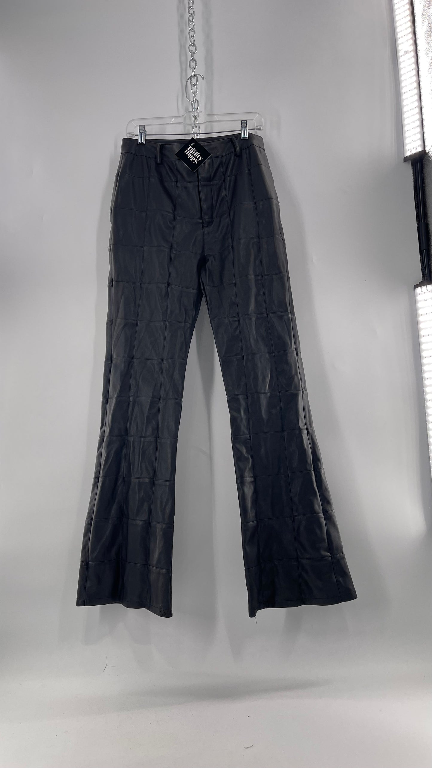 MOTEL Black Faux Leather Checkered Kick Flares (XL)