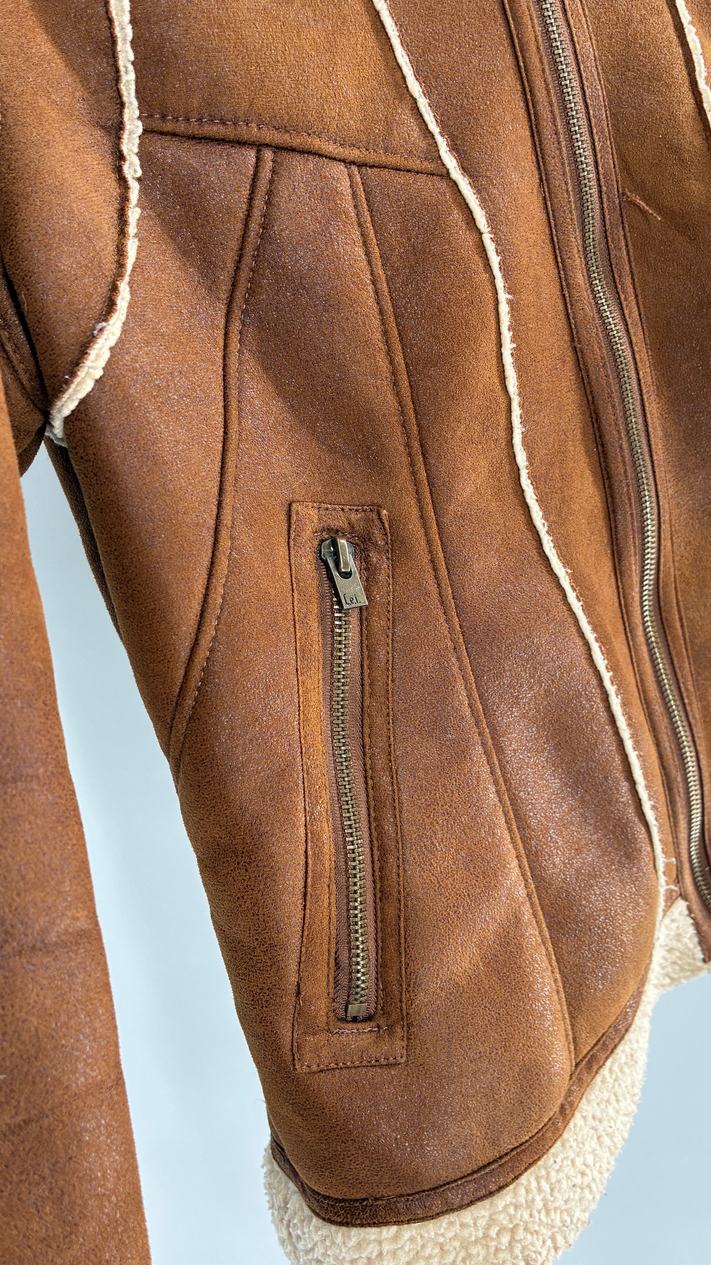 Vintage LEI Vegan Suede Sherpa Jacket with Faux Fur Hood (Small)