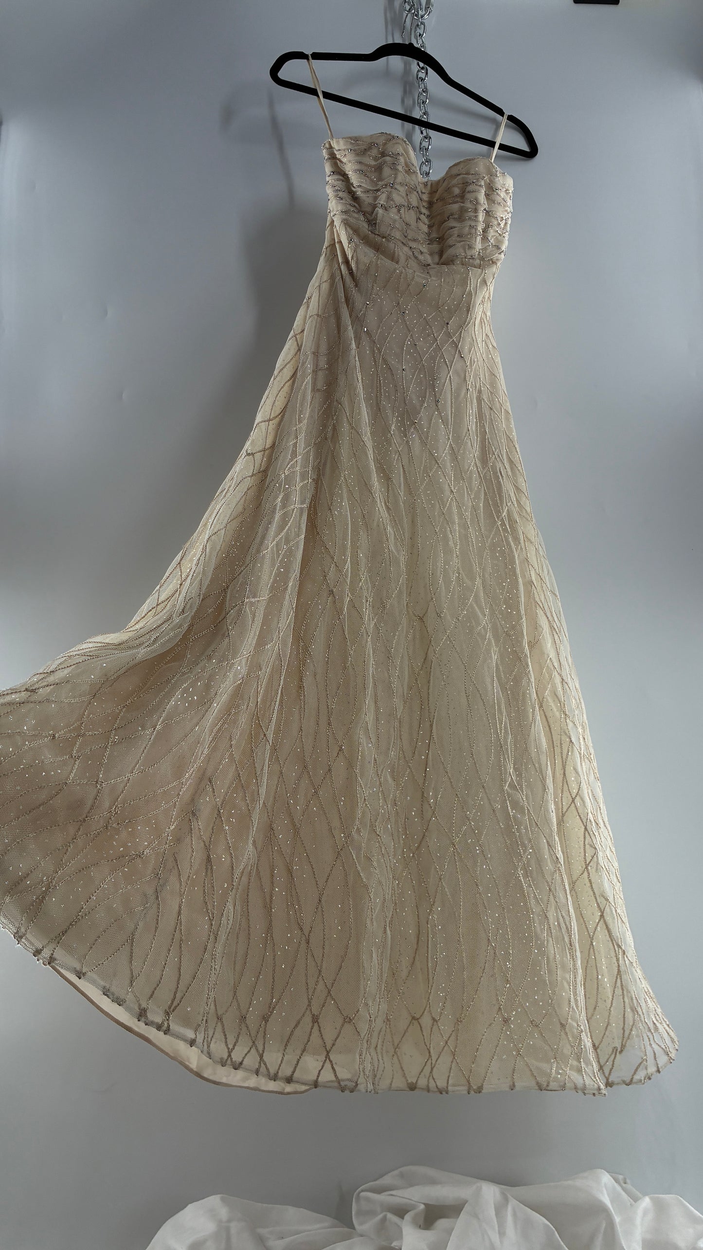 Vintage Victor Costa for Neiman Marcus Strapless Ruched/Pleated Bust Mermaid Gown Covered in Braided Threads and Embroidered Beads (6)