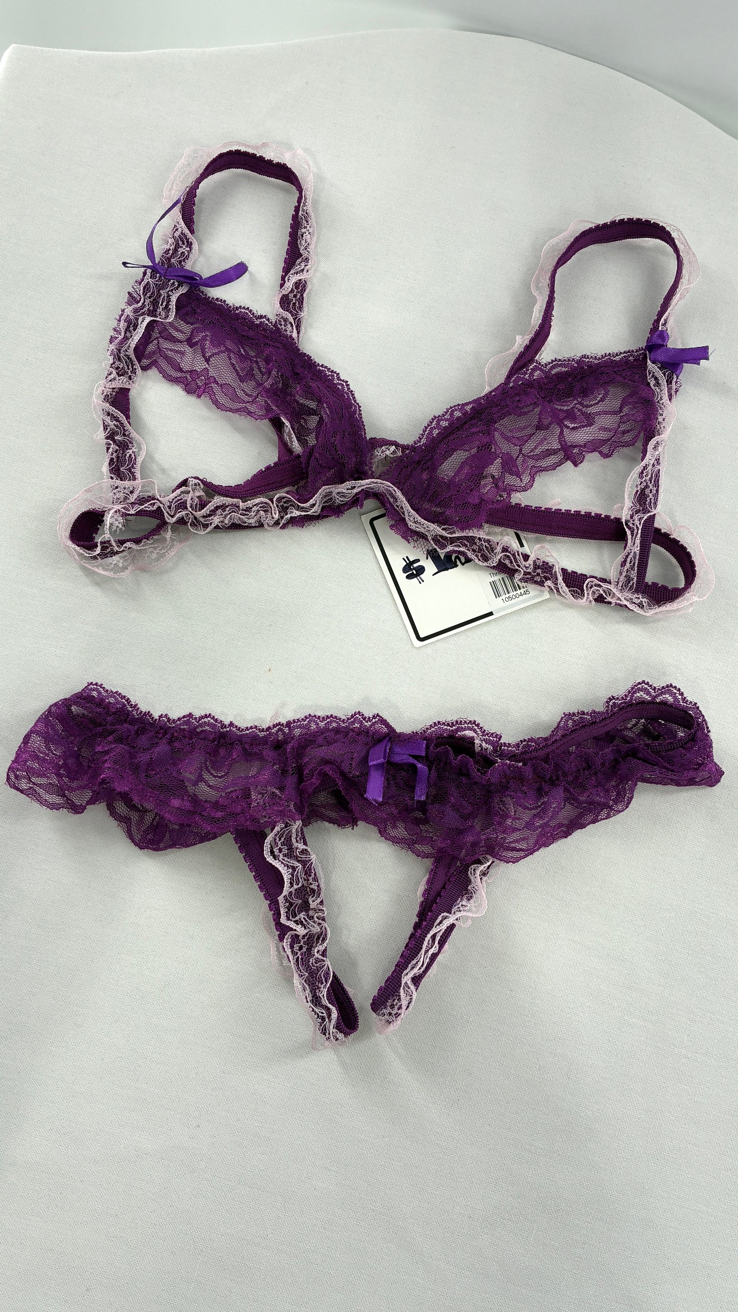 Deadstock Vintage NEVER WORN Purple Lace Cut Out Lingerie Set