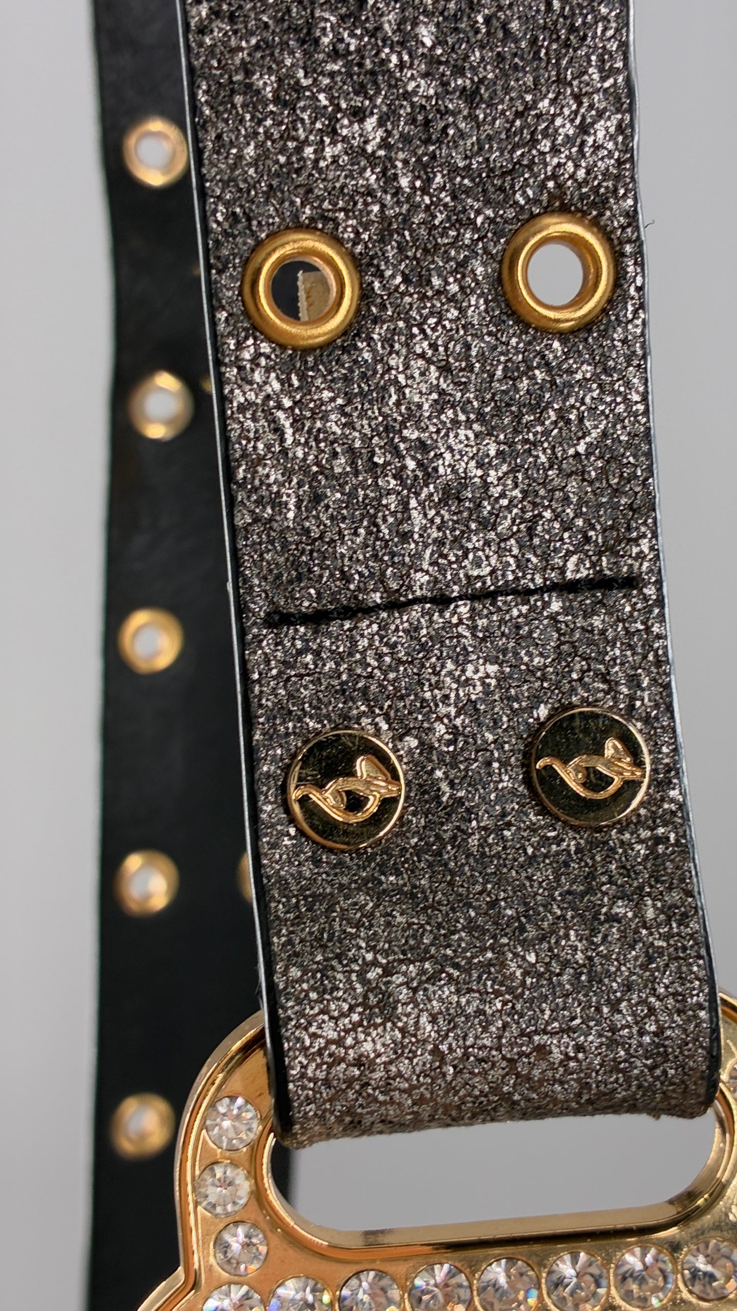 Vintage BABY PHAT Grey Belt with Iconic Gold Logo Buckle (Large)