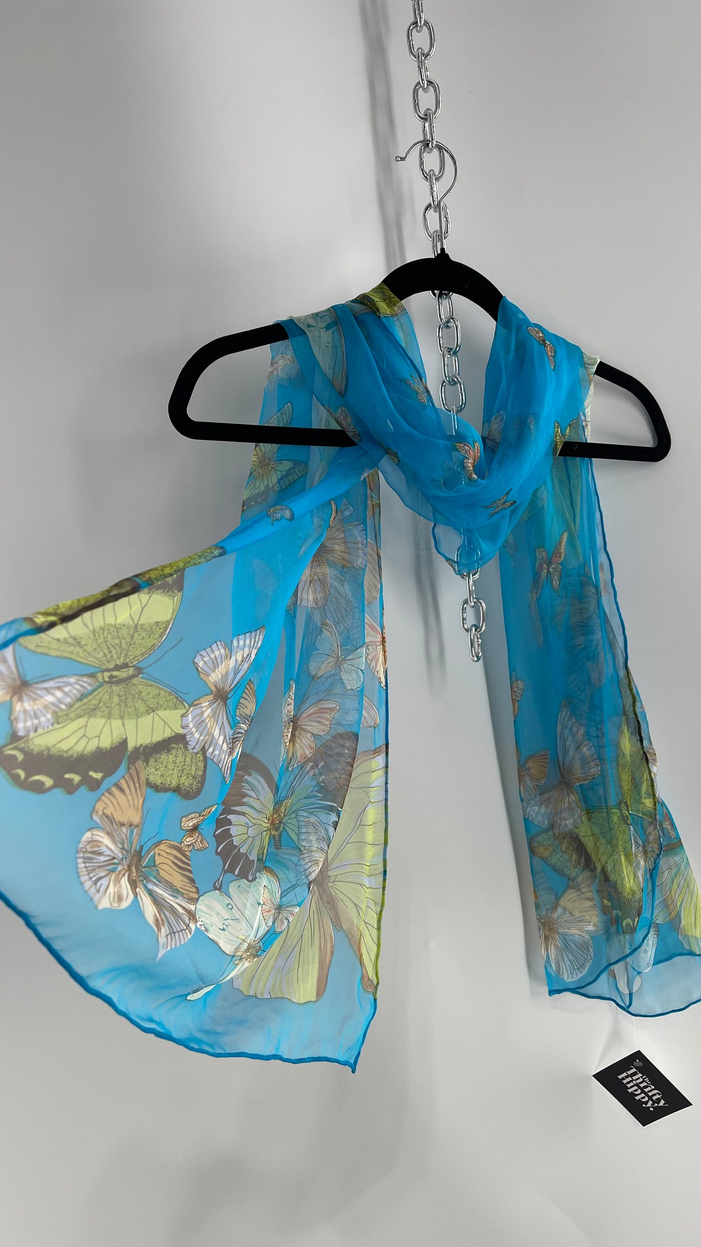 Vintage 100% Silk Blue Butterfly Scarf