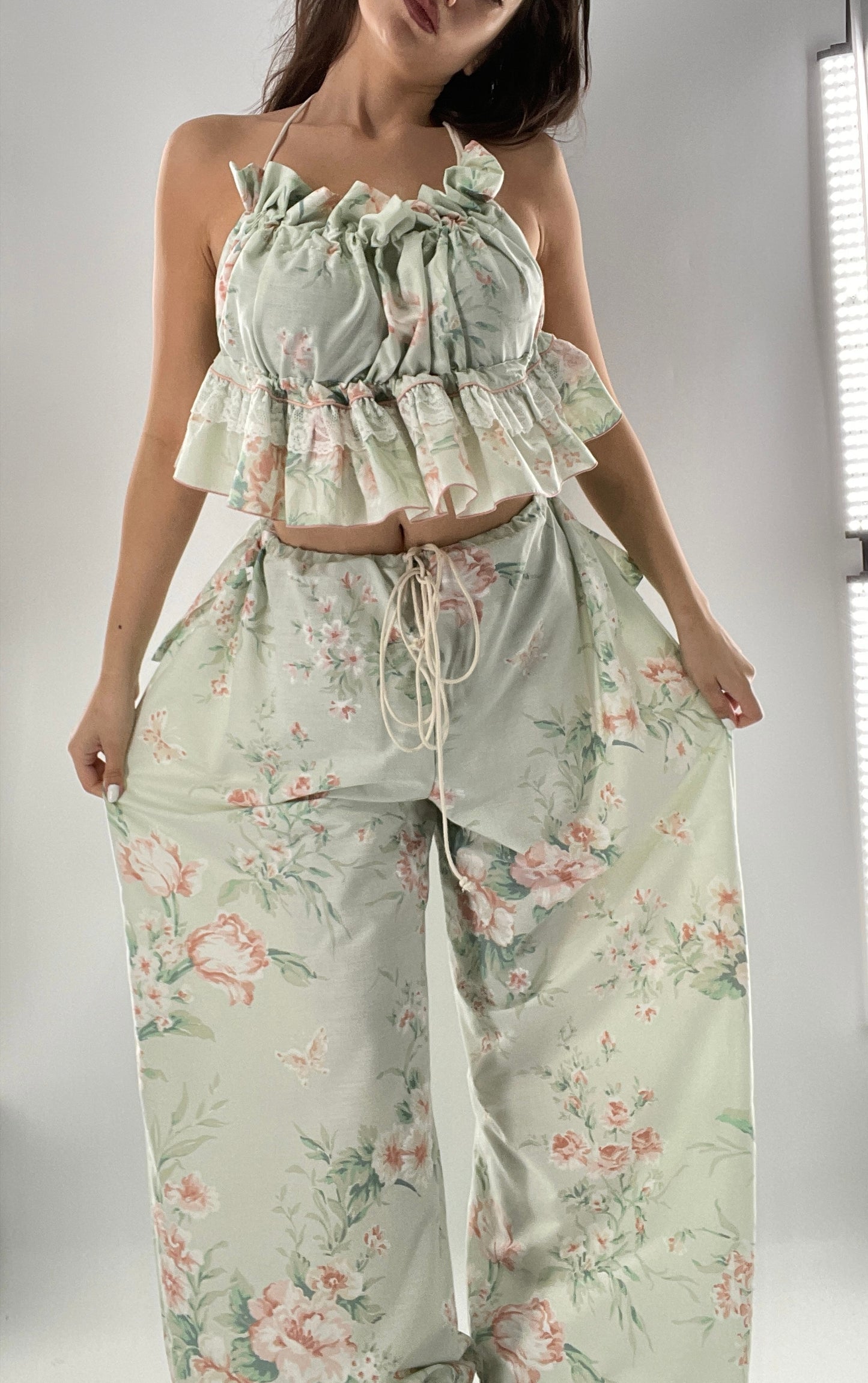 Vintage Set Covered in Delicate Dainty Florals, Butterflies, and Ruffles (One Size, Adjustable)