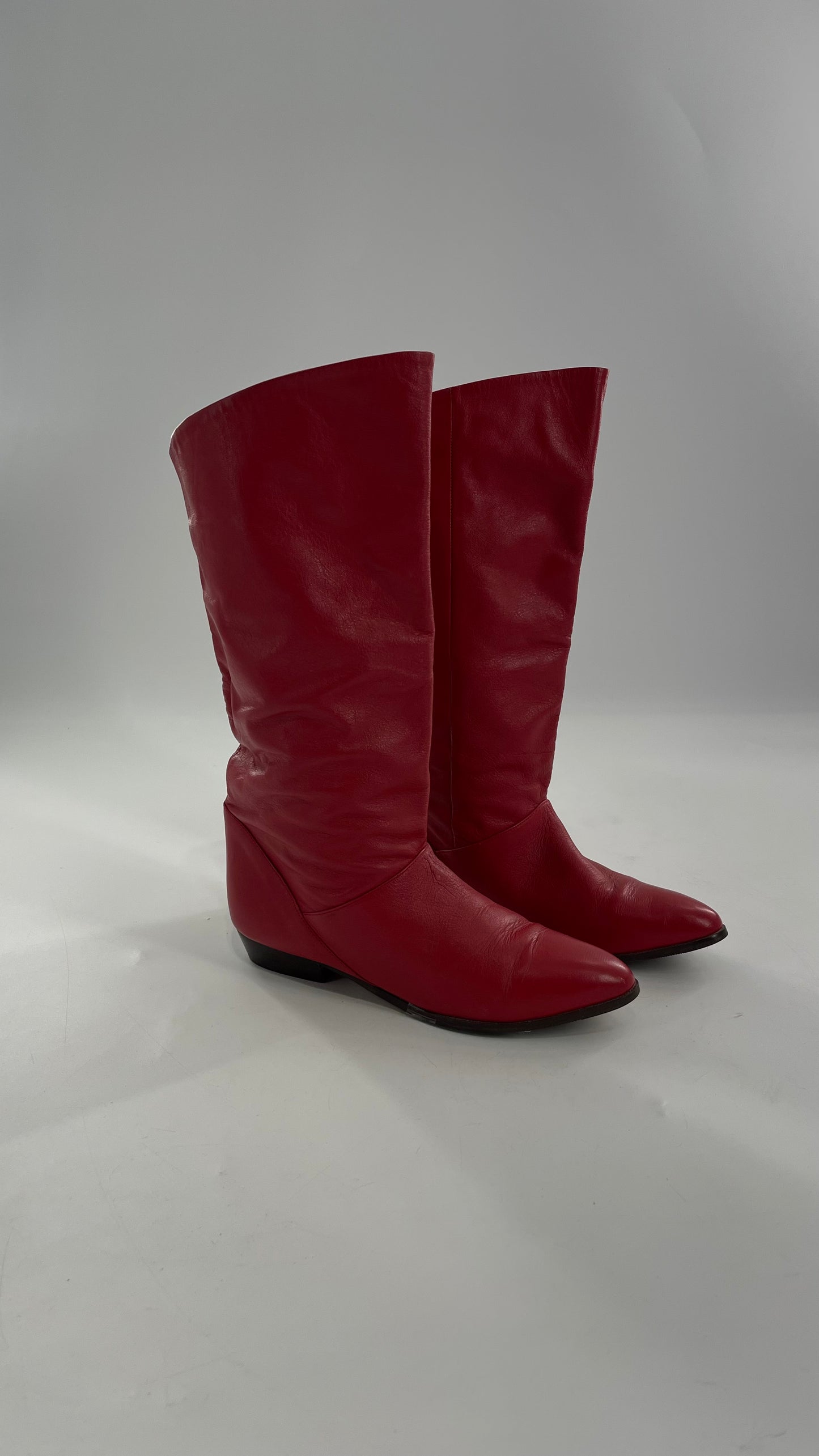 Vintage 1980s Red Argentinian Leather Pointed Toe Baggy Boots (8)