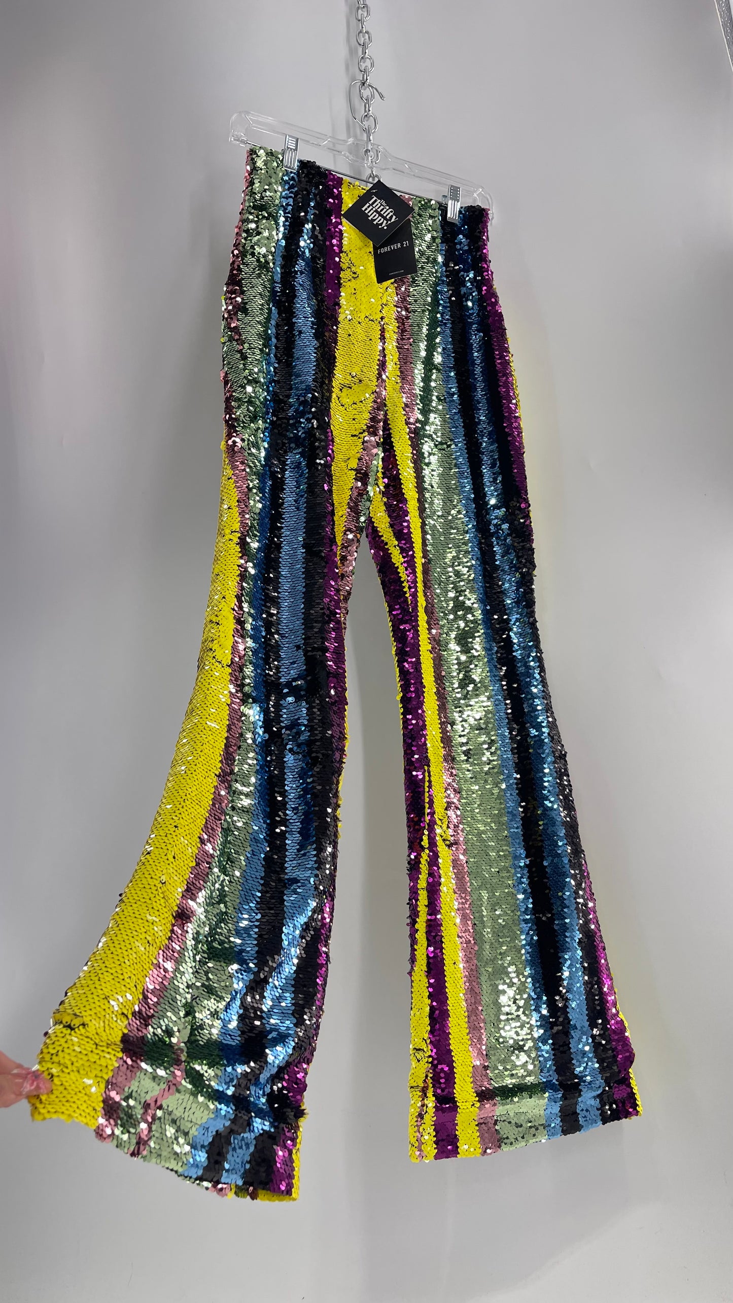 Deadstock Forever 21 Sequin Striped Colorful Festival Flare Pants (Small)