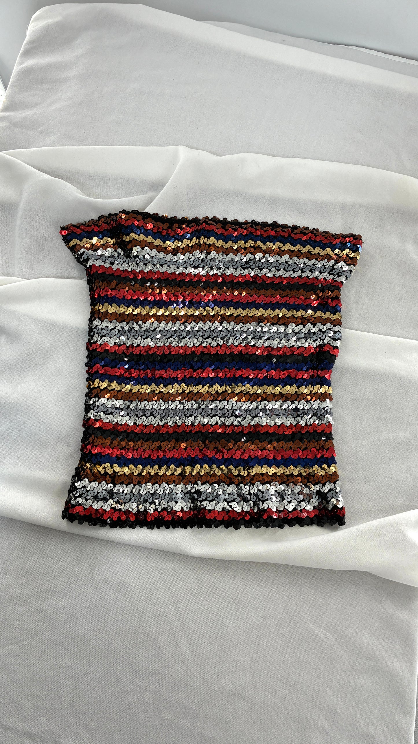 Vintage Elastic Striped Sequin Tube Top (S/M)