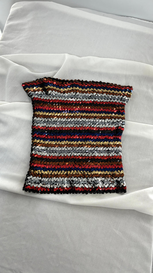 Vintage Elastic Striped Sequin Tube Top (S/M)