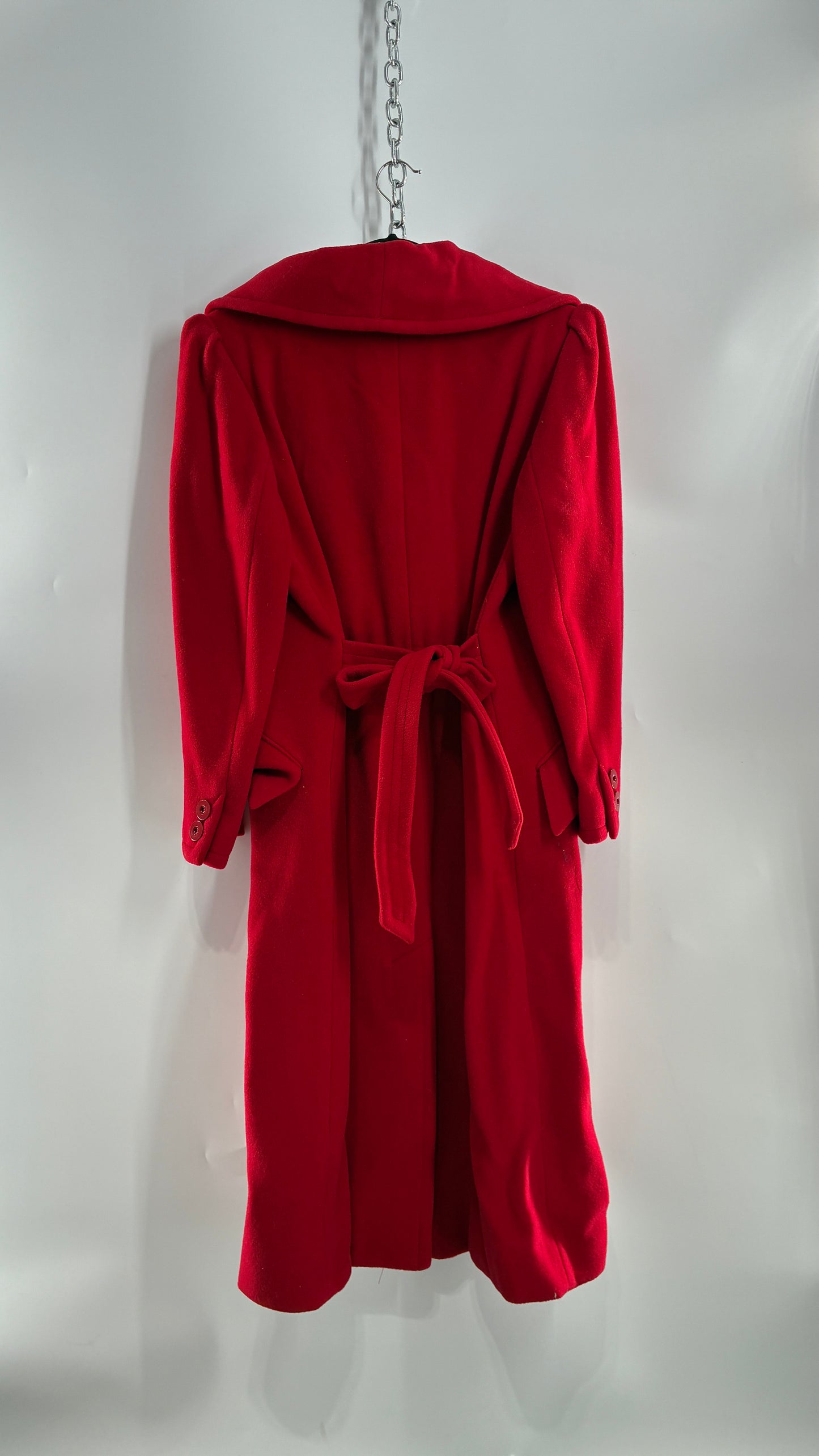 Vintage VALENTINO Miss V Red Sweeping, Tie Back and Pleated/Draped Collar Coat