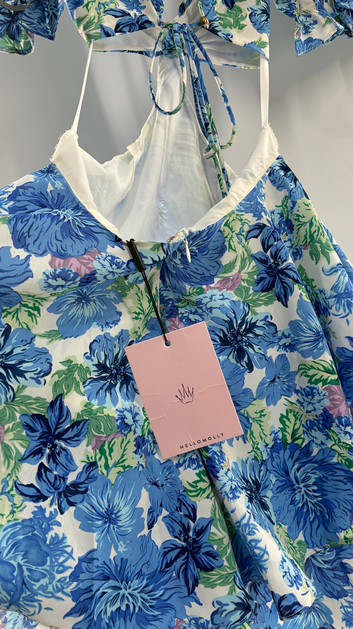 Hello Molly Blue Puff Sleeve Mini Dress with Completely Ruffled Sides and Tags Attached (XS)