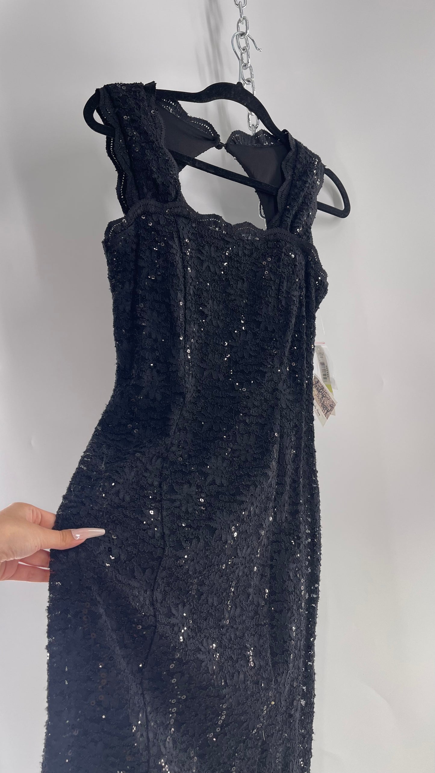 Vintage R & M Richards Black Sequin Midi Dress (4P)