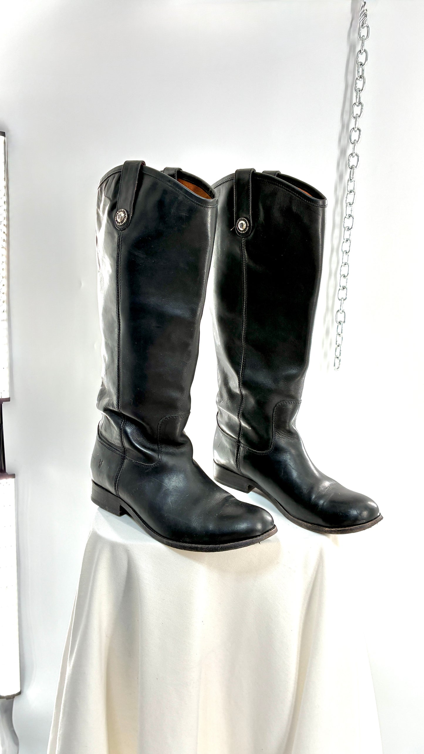 Vintage FRYE Melissa Tall Black Genuine Leather Boots Made in Mexico (8)