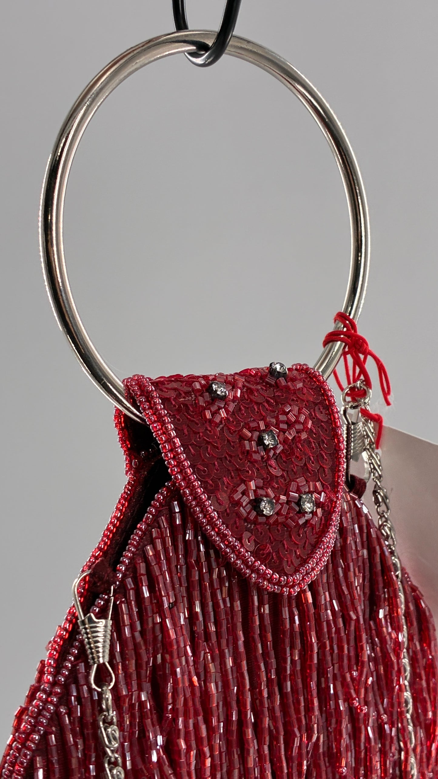 Deadstock Vintage COLLEEN LOPEZ Beaded Red Fringe Purse with Tags Attached
