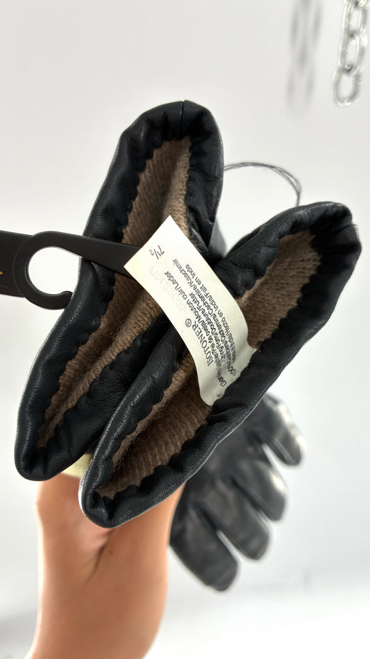 Vintage ISOTONER Deep Navy Leather Gloves with Cashmere Lining