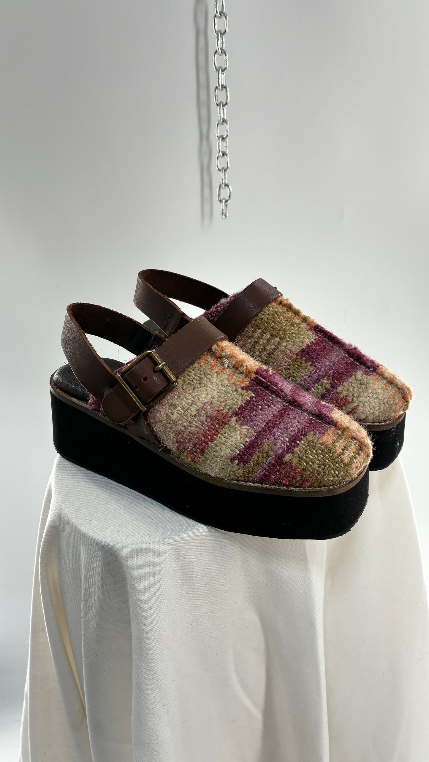 FREE PEOPLE Astrid Platform Mules Multicolor with Leather Straps  (7.5)