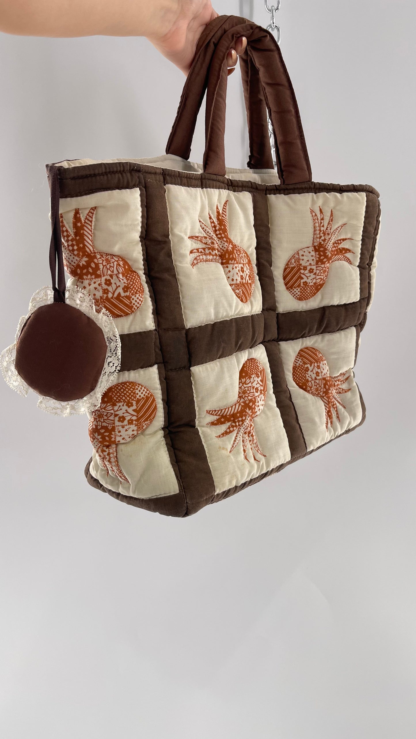 Vintage Patchwork Brown/Orange/Beige Handmade Quilted Tote