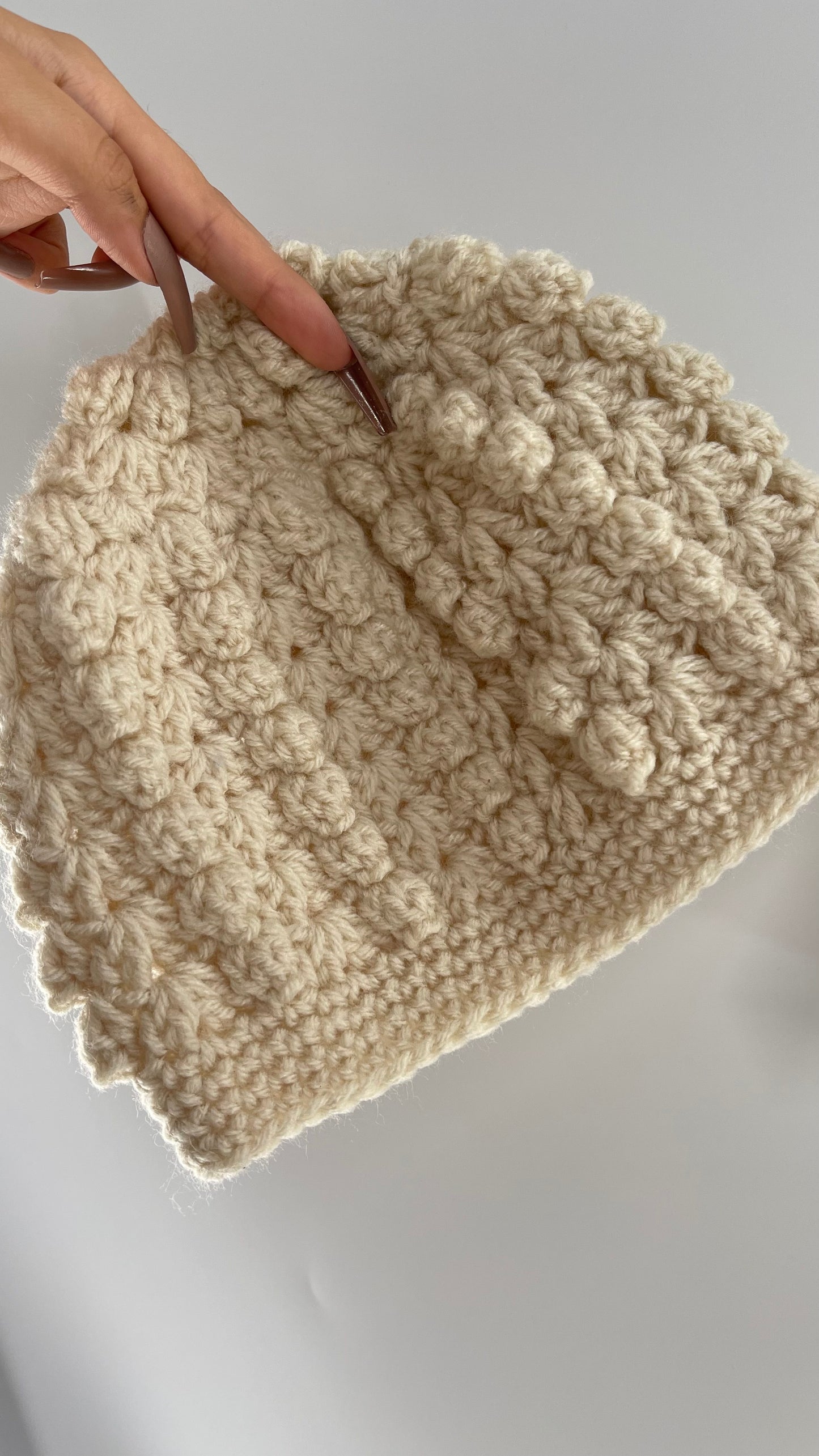 Hand knit Beige Vintage Beanie