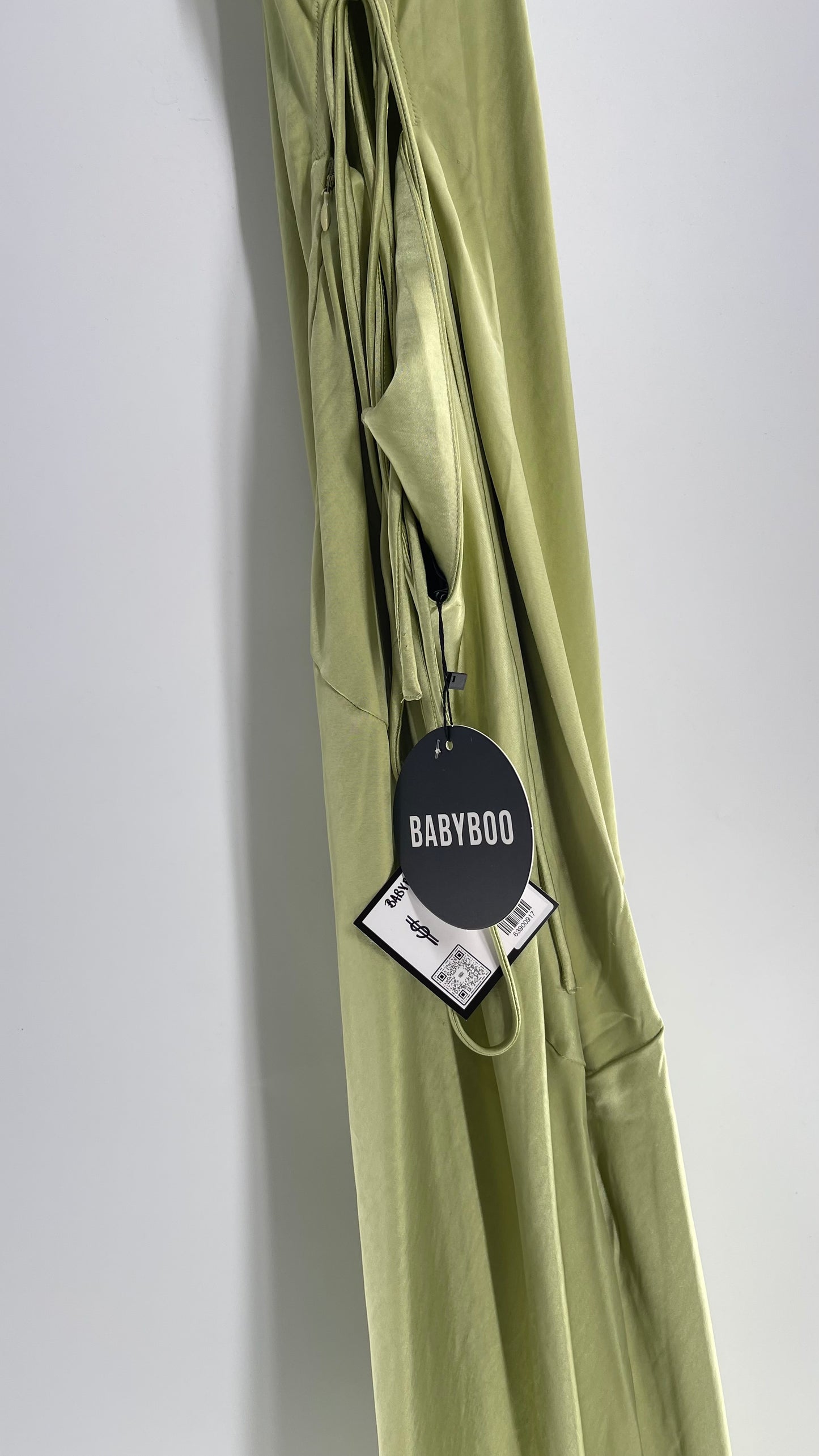 BABYBOO Isobel Sage Green Side Slit, Open Tie Up Back Gown (M)