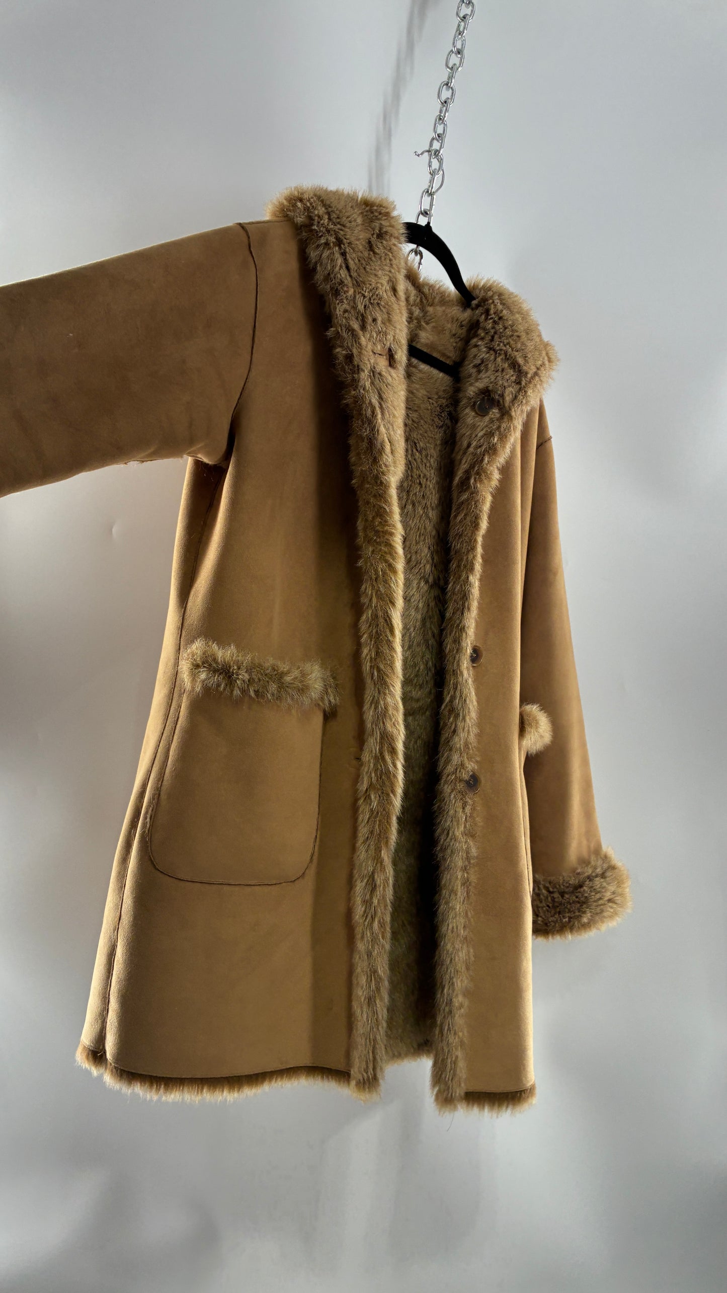 Vintage JONES NEW YORK Reversible Fur and Vegan Suede Coat (Small)