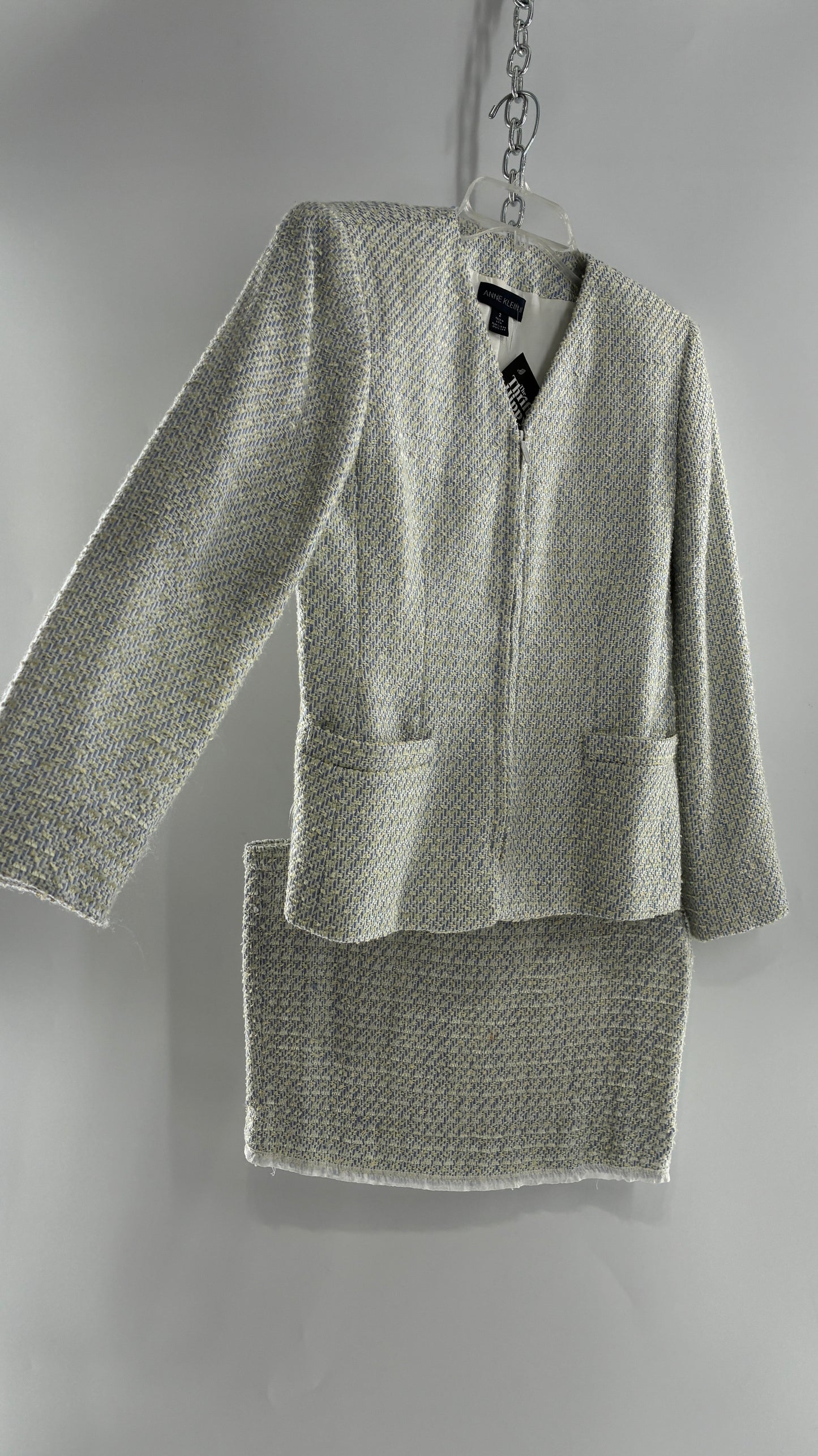 Vintage Blue and Yellow Tweed ANNE KLEIN Suit Set with Upcycled Micro Mini Skirt (2)