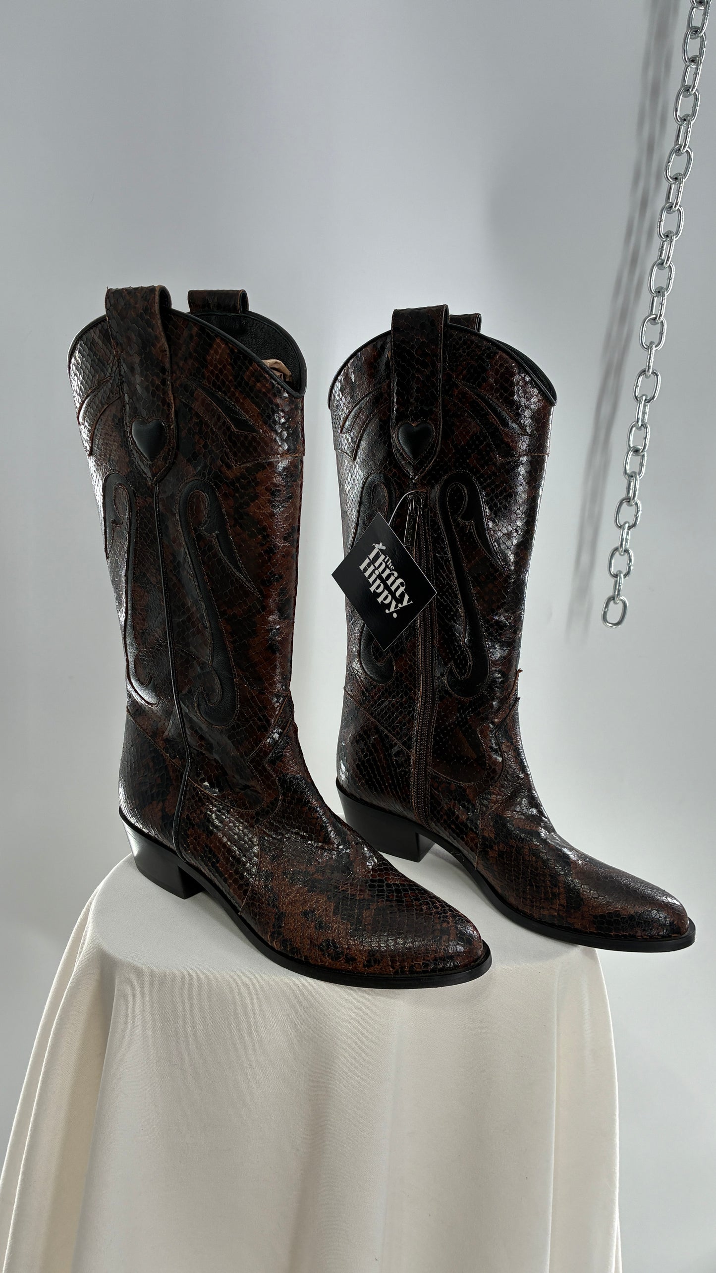 Vintage LABLANC Snakeskin Cowboy Boots with Hearts Made in Italy (36)