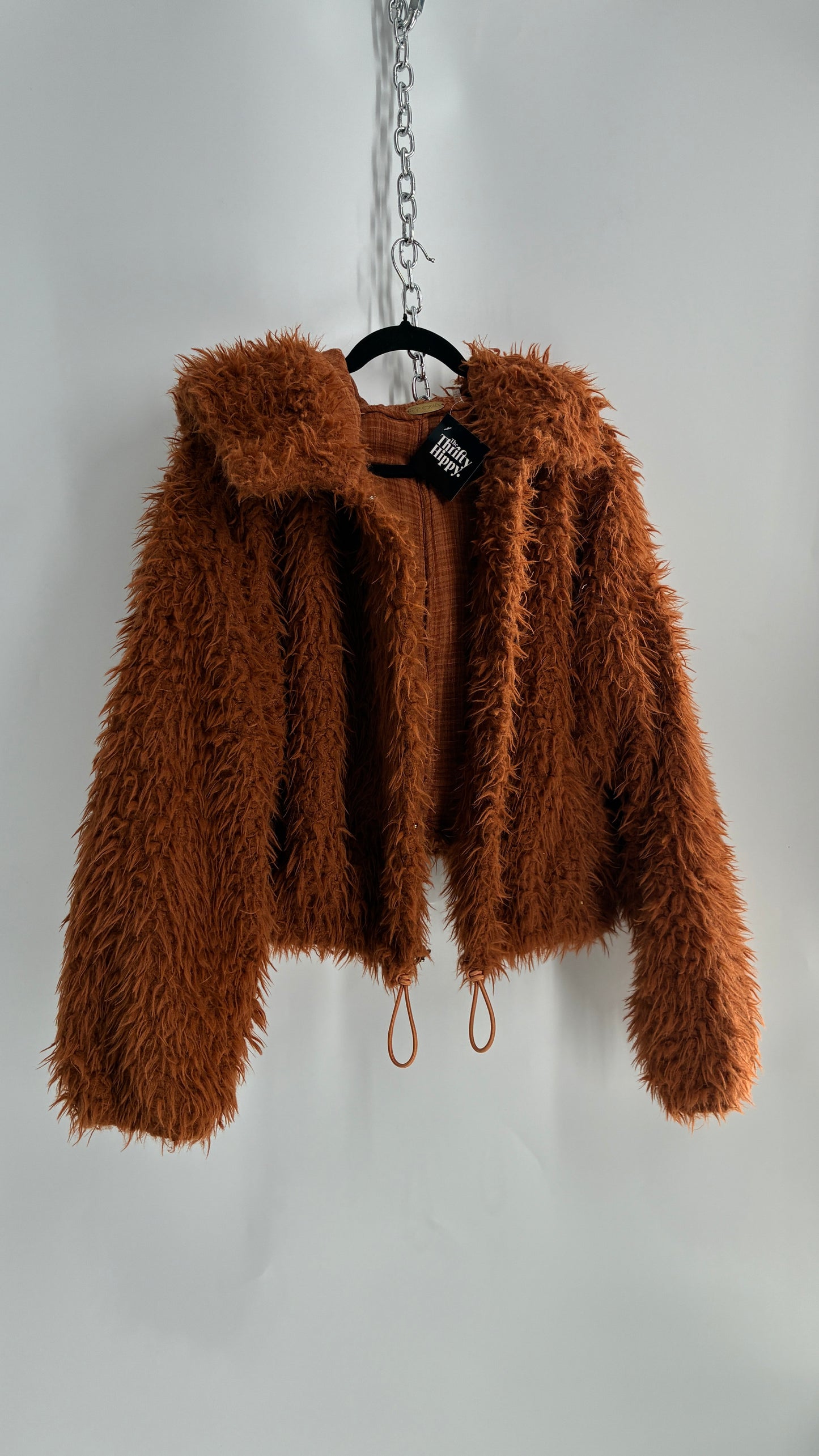 Free People Shaggy Hooded Bomber Style Jacket (Large)