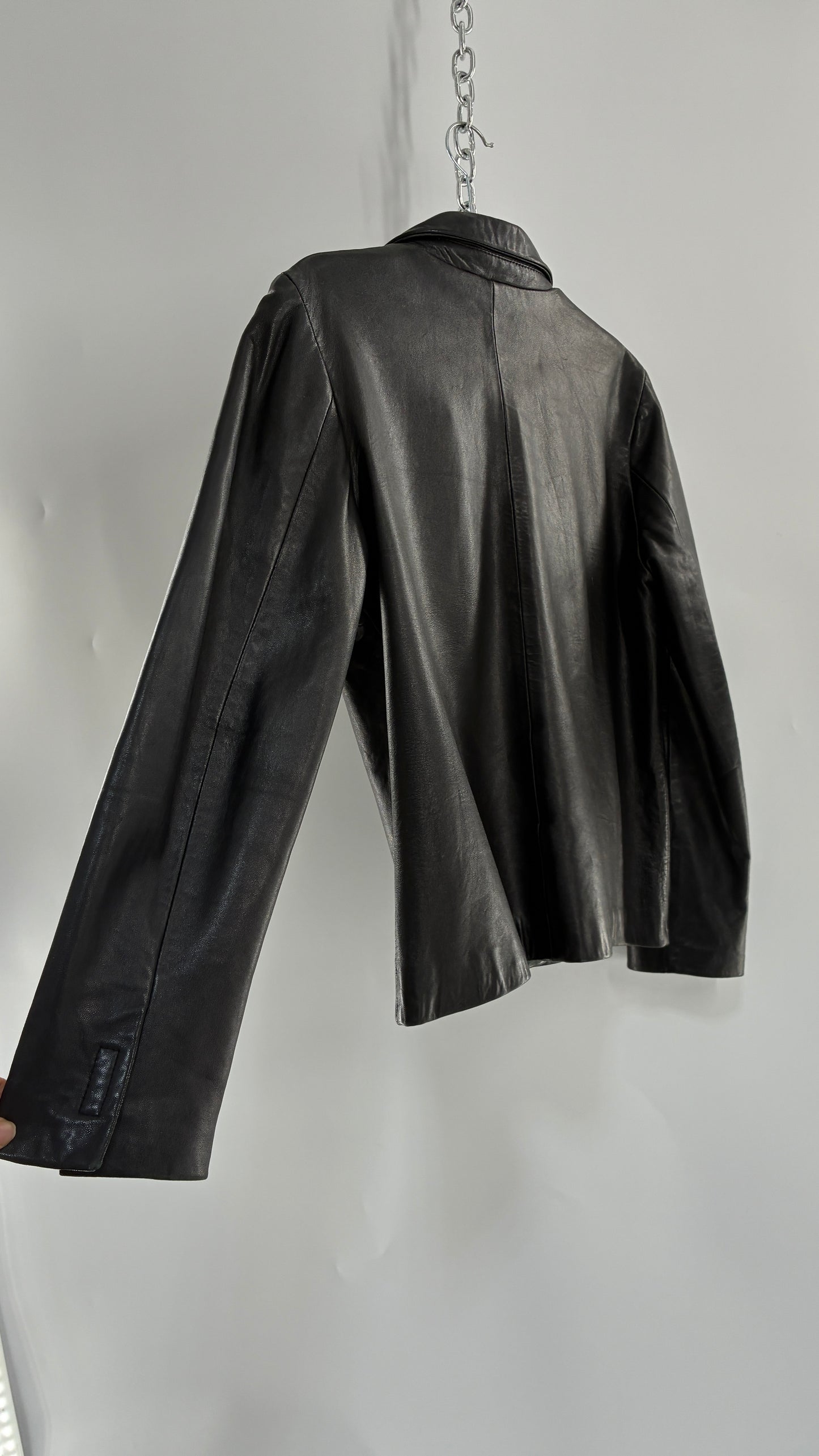 Vintage INC 1990s Black Genuine Ultra Soft Leather Collared Jacket with Velcro Closure Never Worn (Medium)