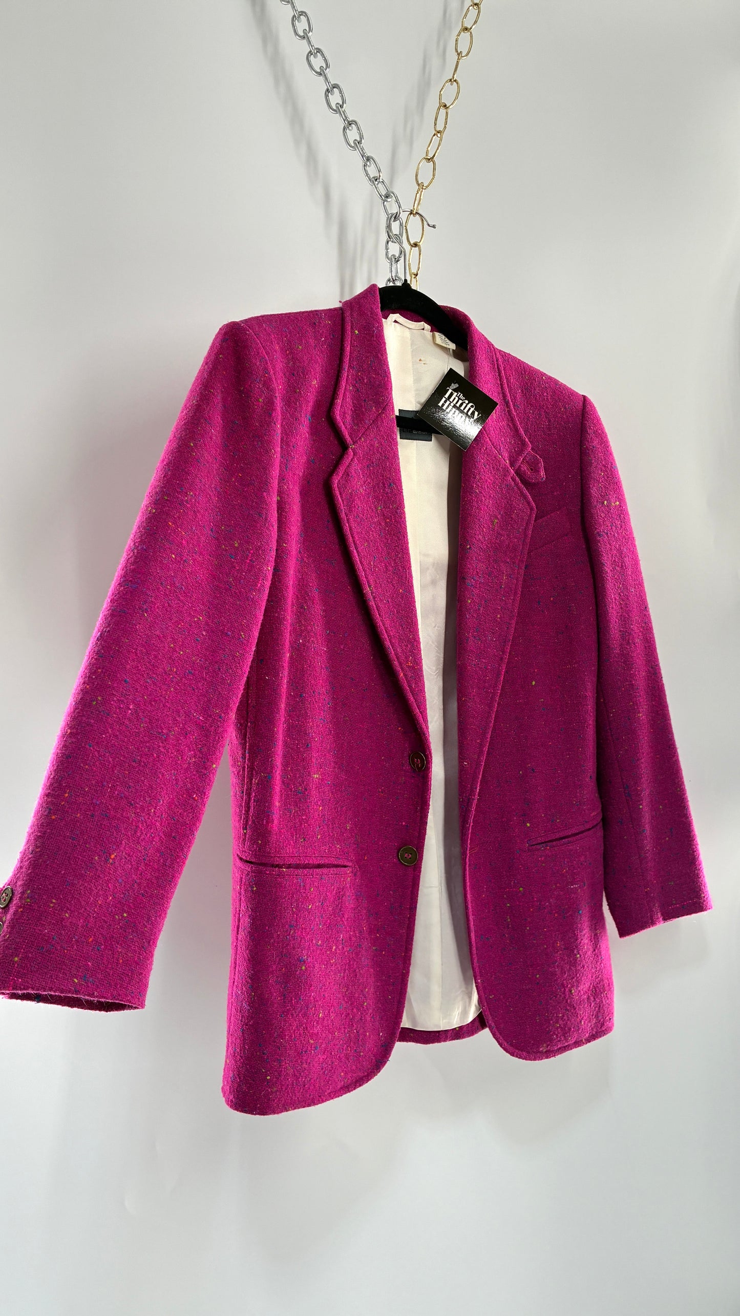 Vintage LIZWEAR Fuchsia Confetti Wool Blazer with Bronze Buttons (4)