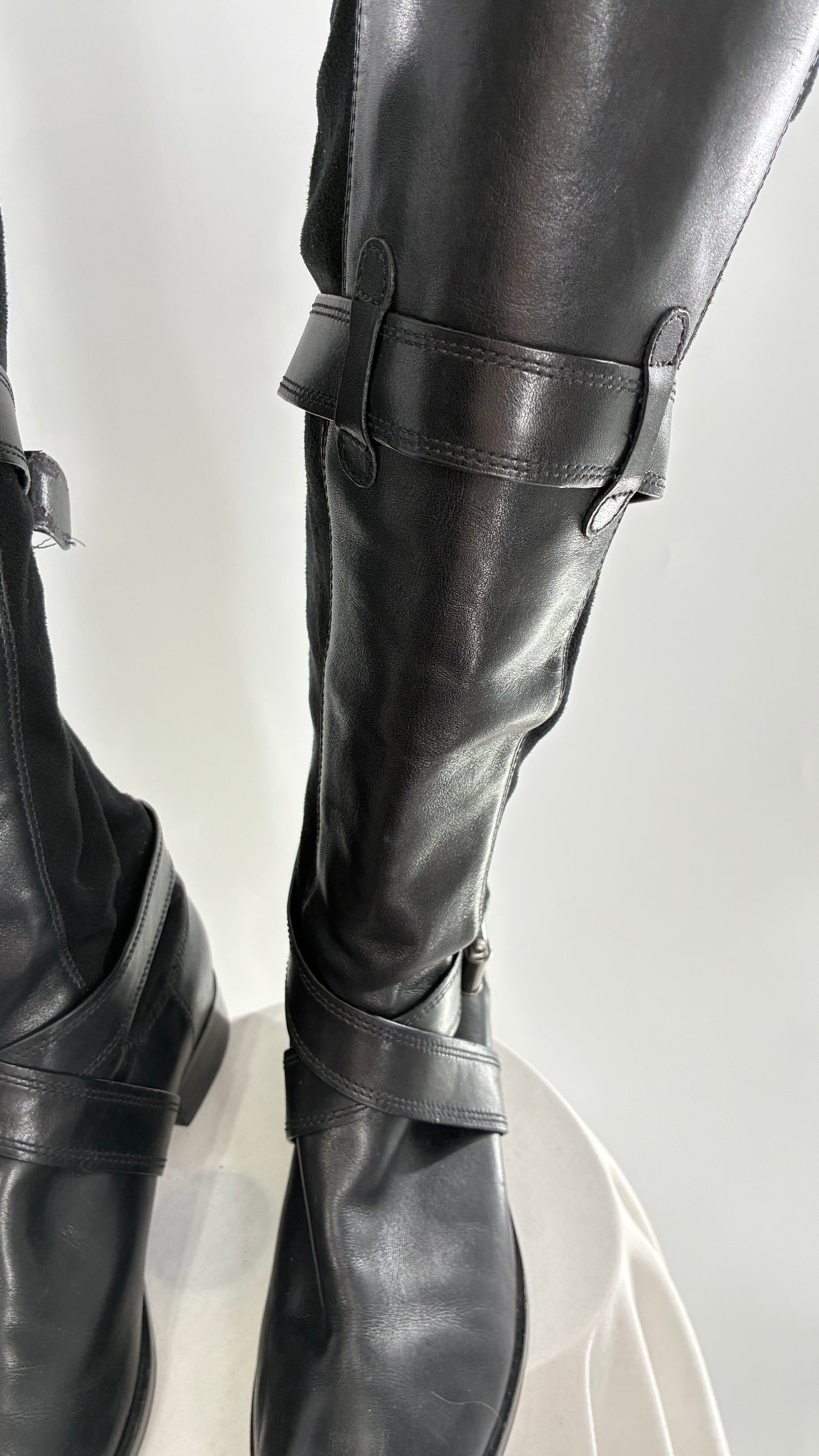 Vintage Cole Haan Black Leather Knee High Boots with Buckle Detailing (7.5)