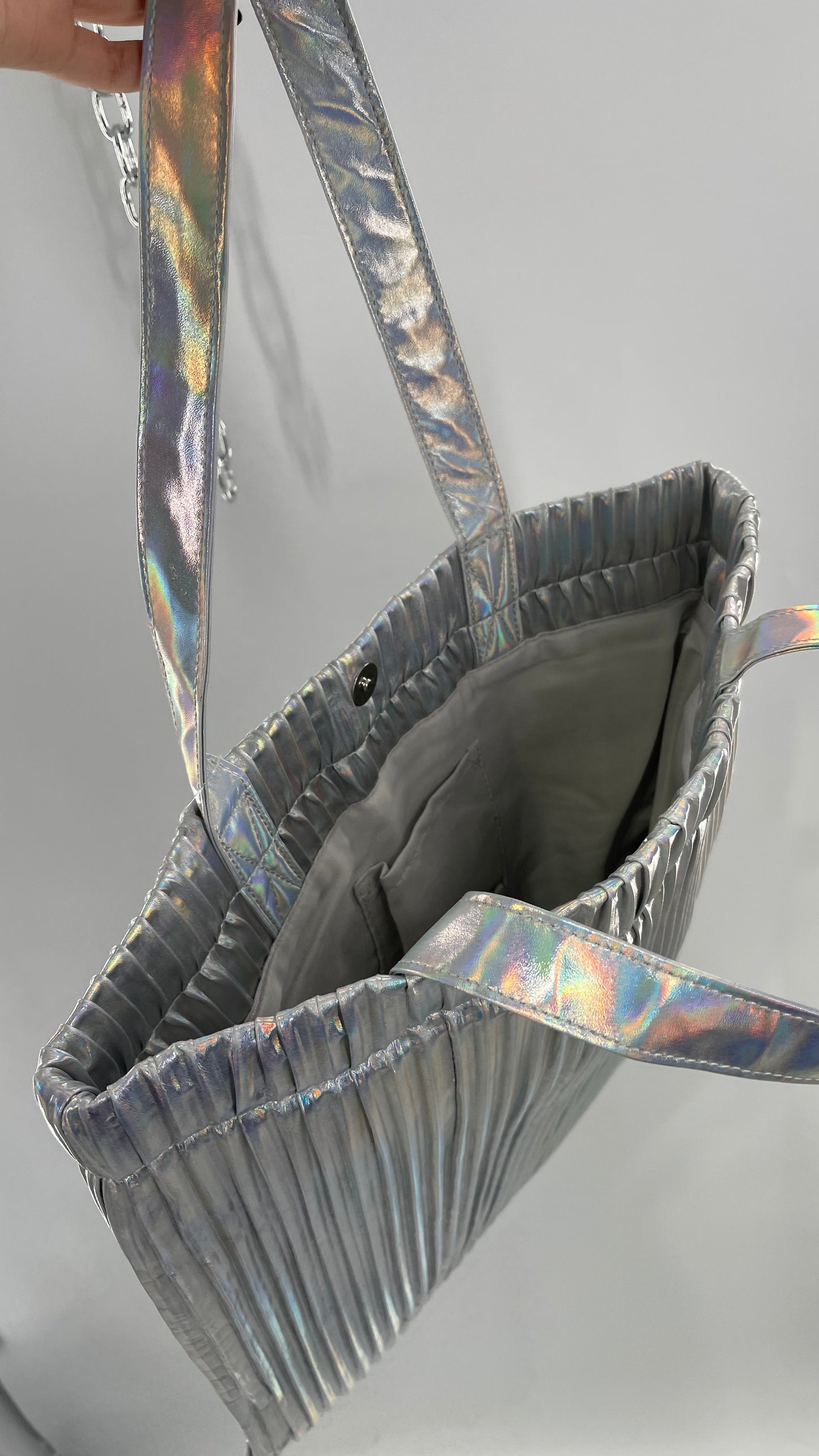 Urban Outfitters Silver Iridescent Fluted Tote Bag