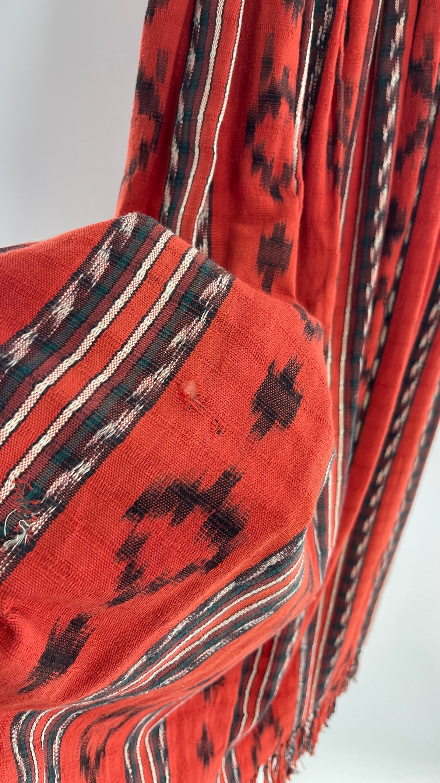 Vintage 100% Cotton Hand Woven Moon Weaver Burnt Orange Dessert Skirt  with Fringe (M/L)