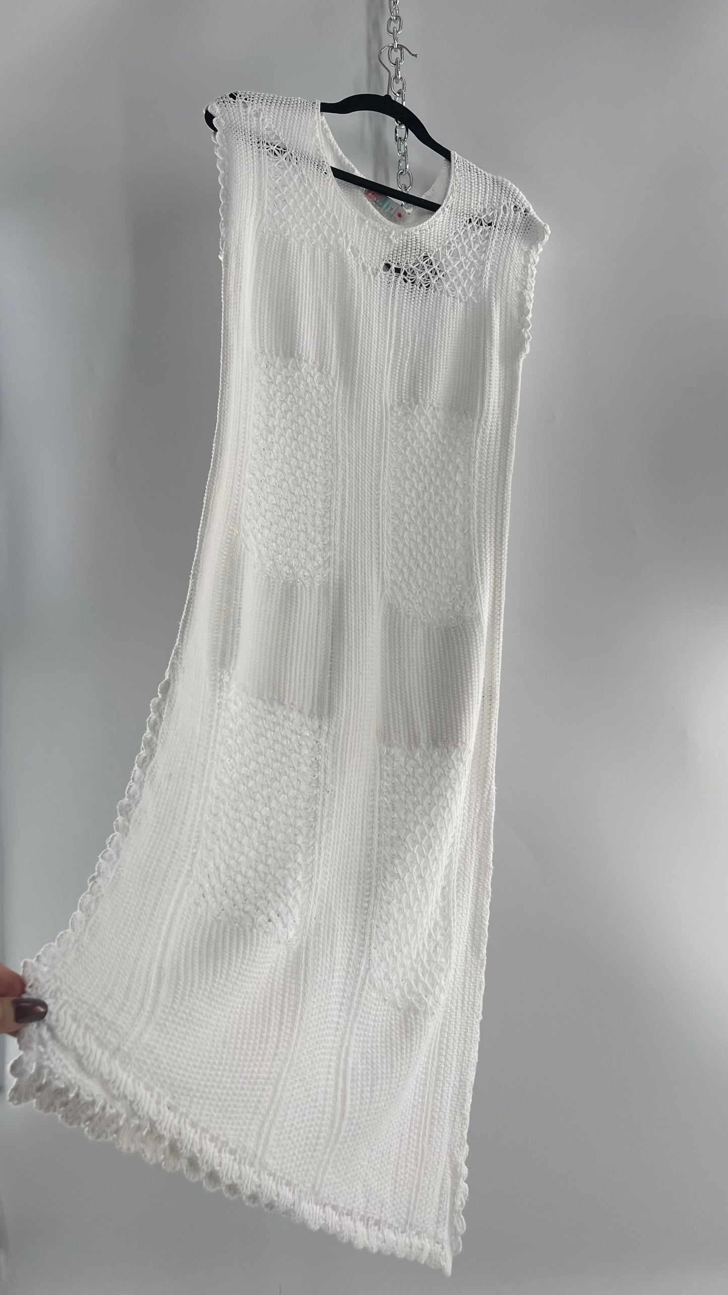 Free People White Crochet Knit Maxi Dress (XS)