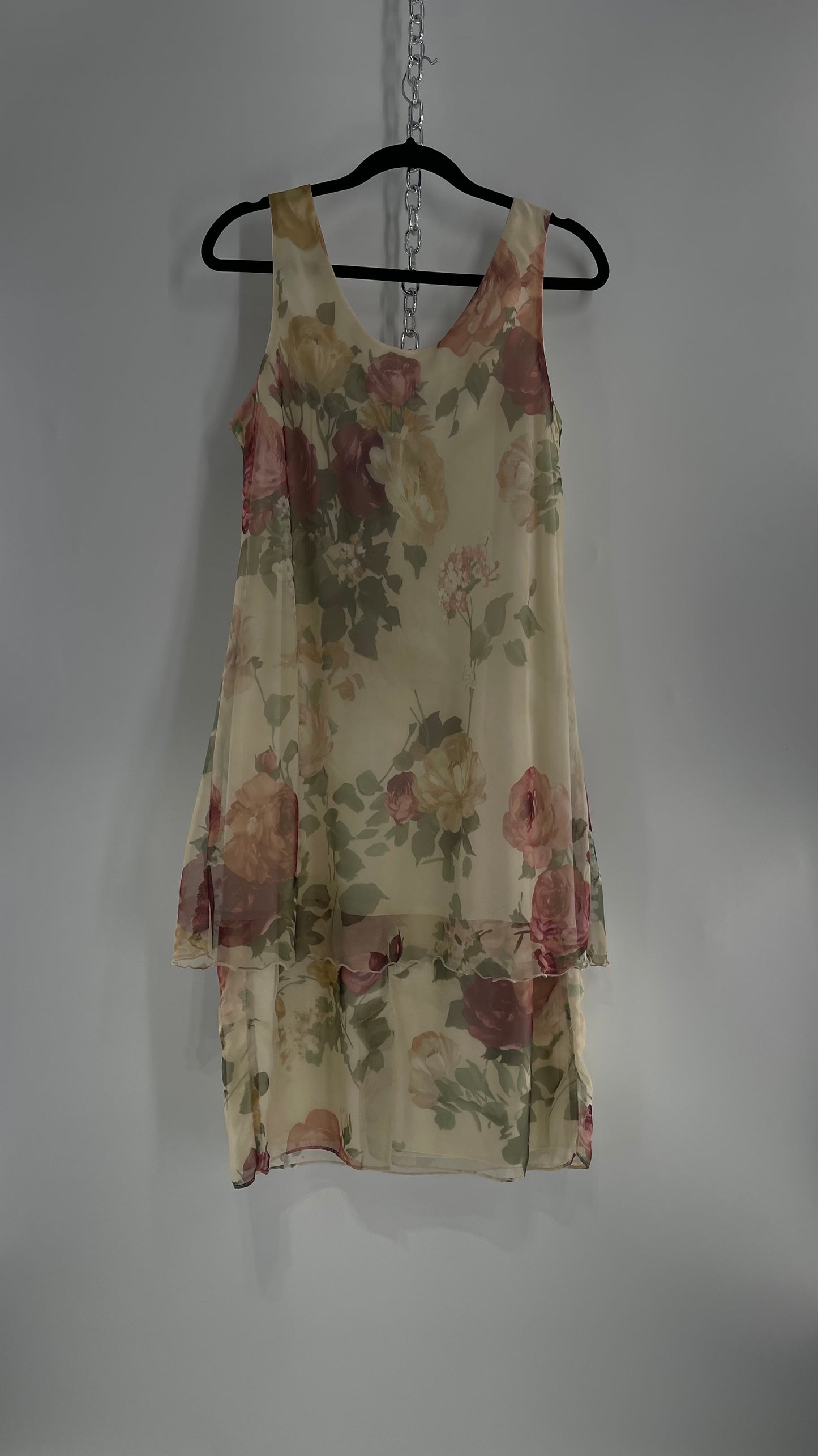 1990s Vintage Off White Muted Florals Dress + Cape Set (16)