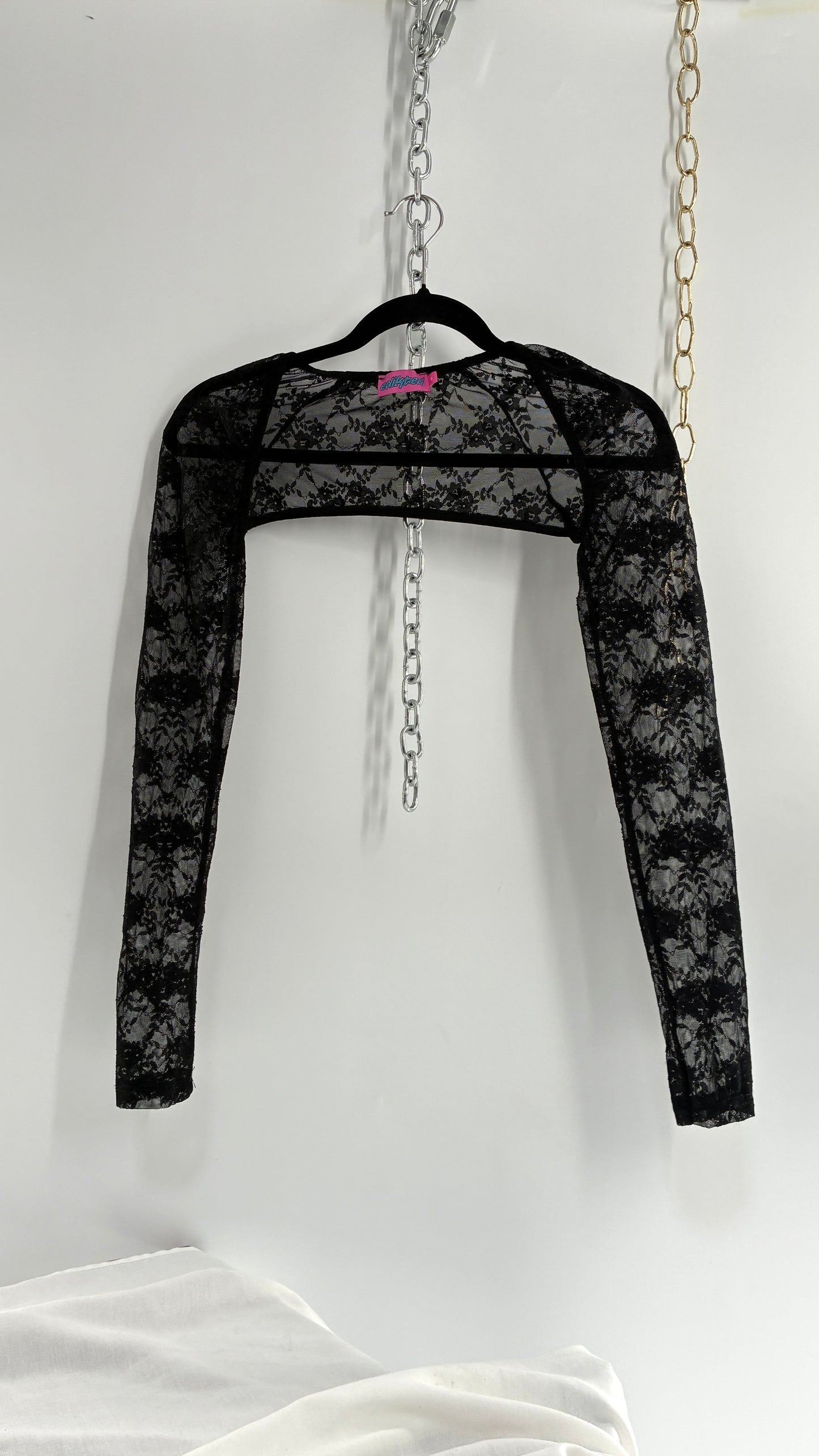 EDIKTED Black Lace Long Sleeve Shrug (Medium)