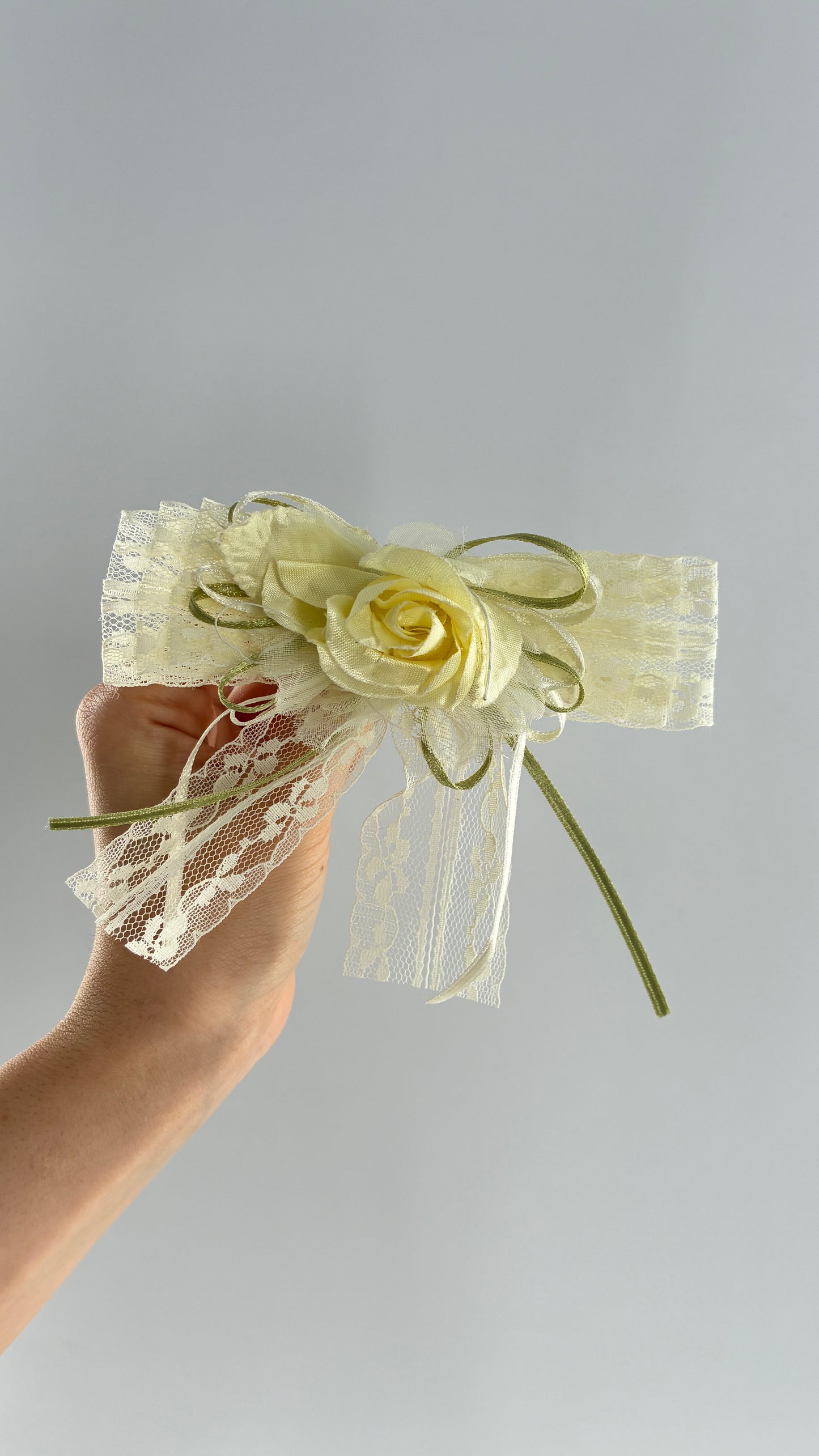 Vintage Lace Fabric Florals Baby Yellow Bow Pin Brooch