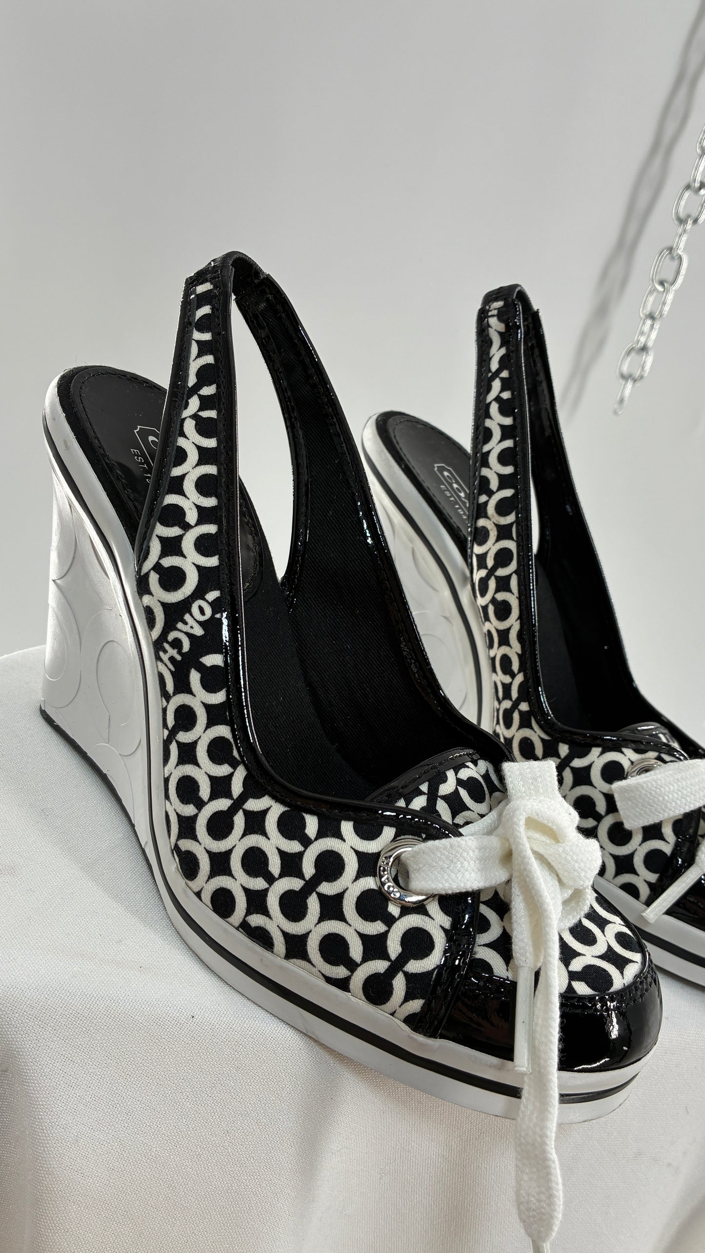 Vintage COACH Emilanna Black and White Monogram Wedge Sneaker Heel (7B)