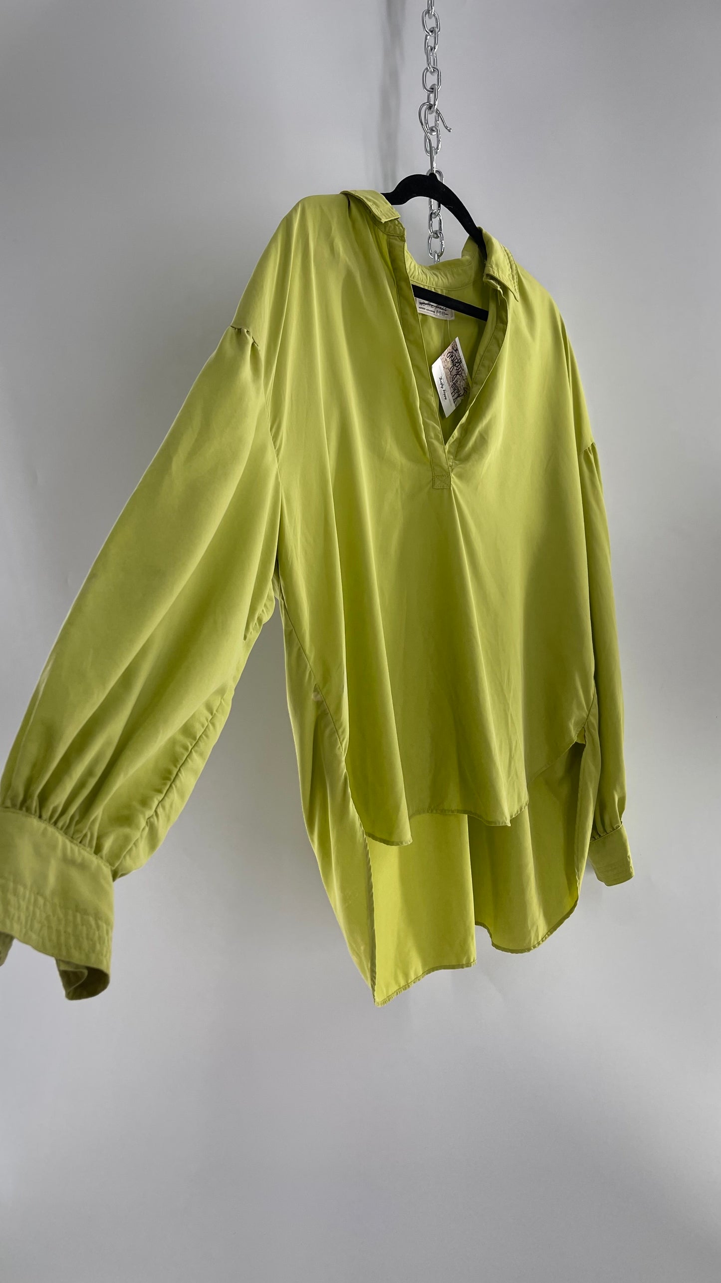 Free People 76% Modal Green Drop Shoulder Baggy Oversized Tunic Blouse  (Medium)