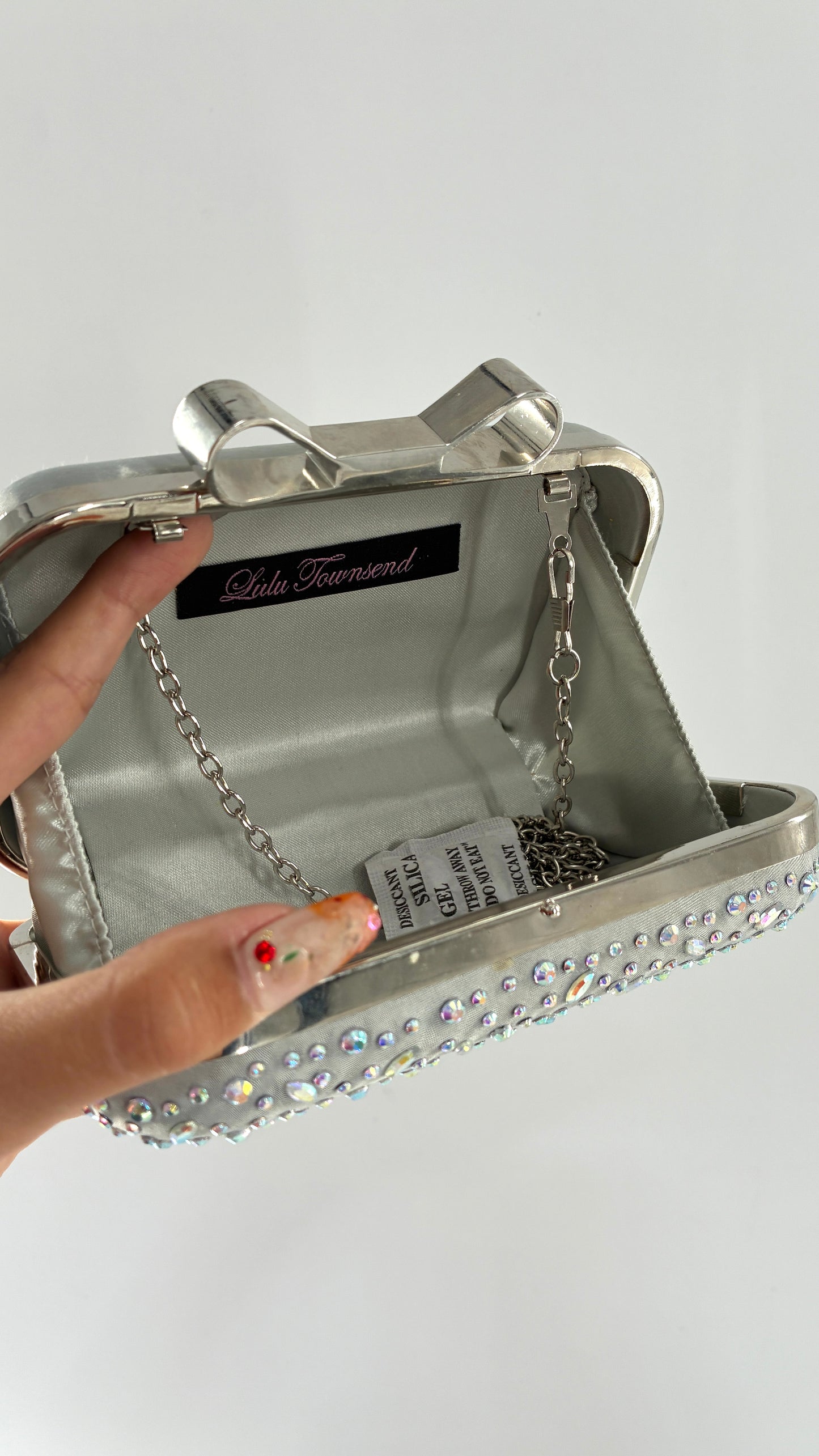 Vintage LULU TOWNSEND Silver Rhinestone, Water Droplet Clutch, Shoulder Bag