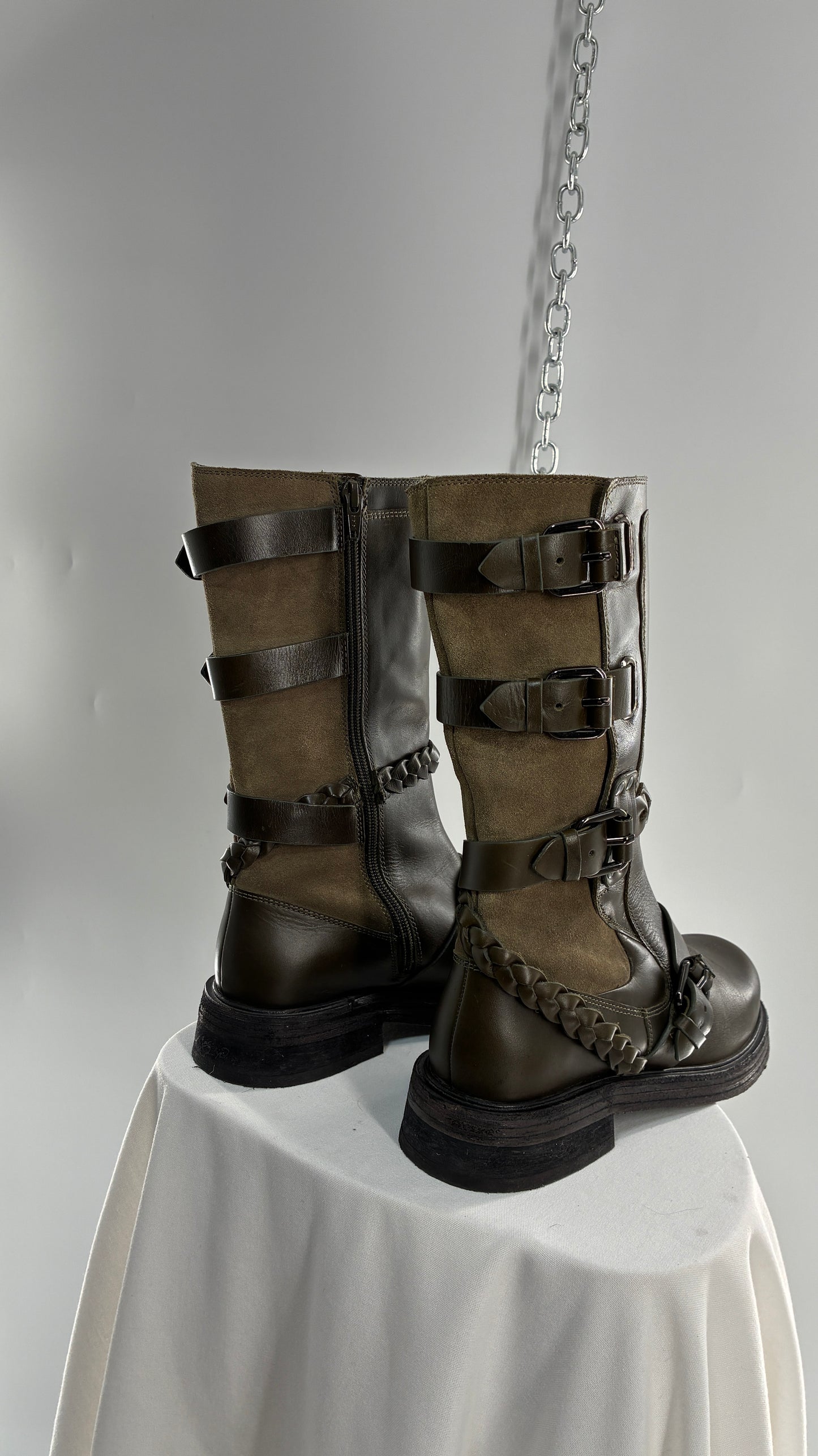 Free People Billie Olive Green Moto Boots with Buckle Closure (7)