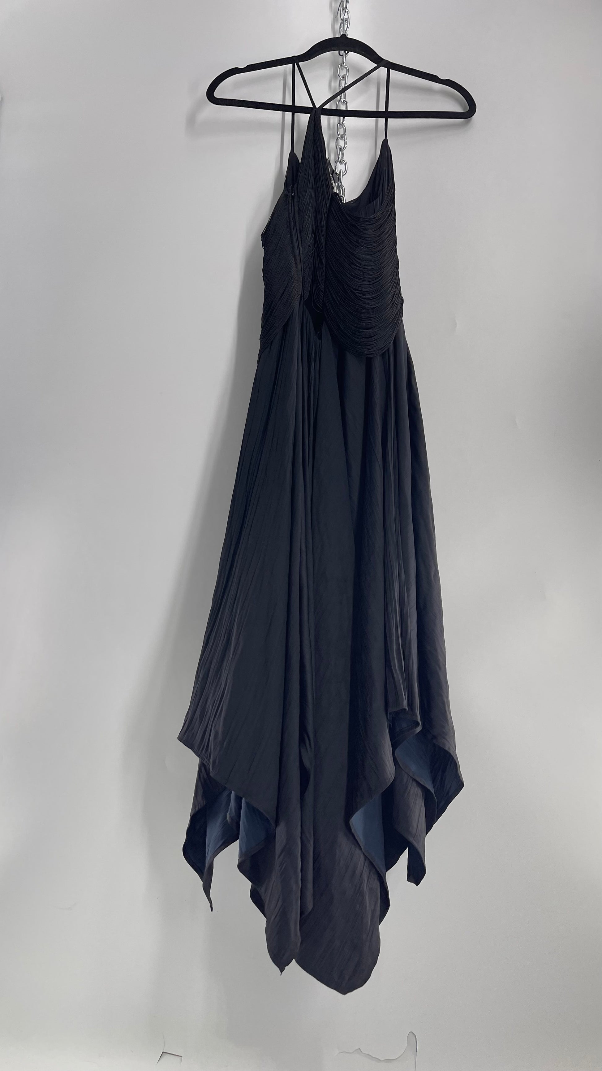 black handkerchief dress Anthropologie Black Handkerchief Hem Midi Dress with Heavy Draped Rope – The Thrifty Hippy