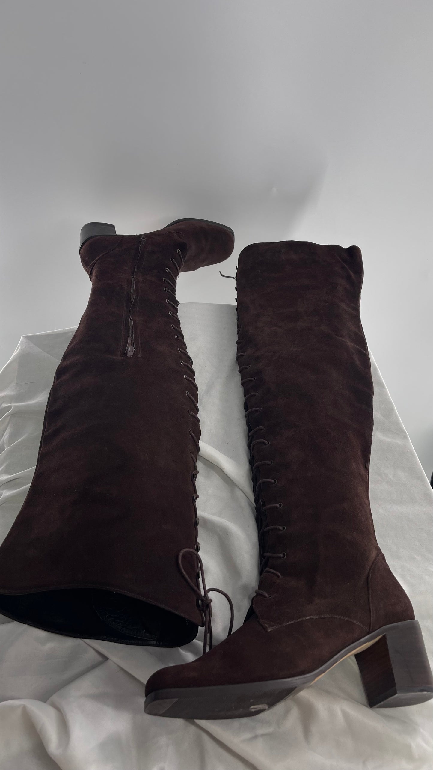Vintage Kenneth Cole Over the Knee Brown Genuine Suede Leather Combat Boots (8.5)